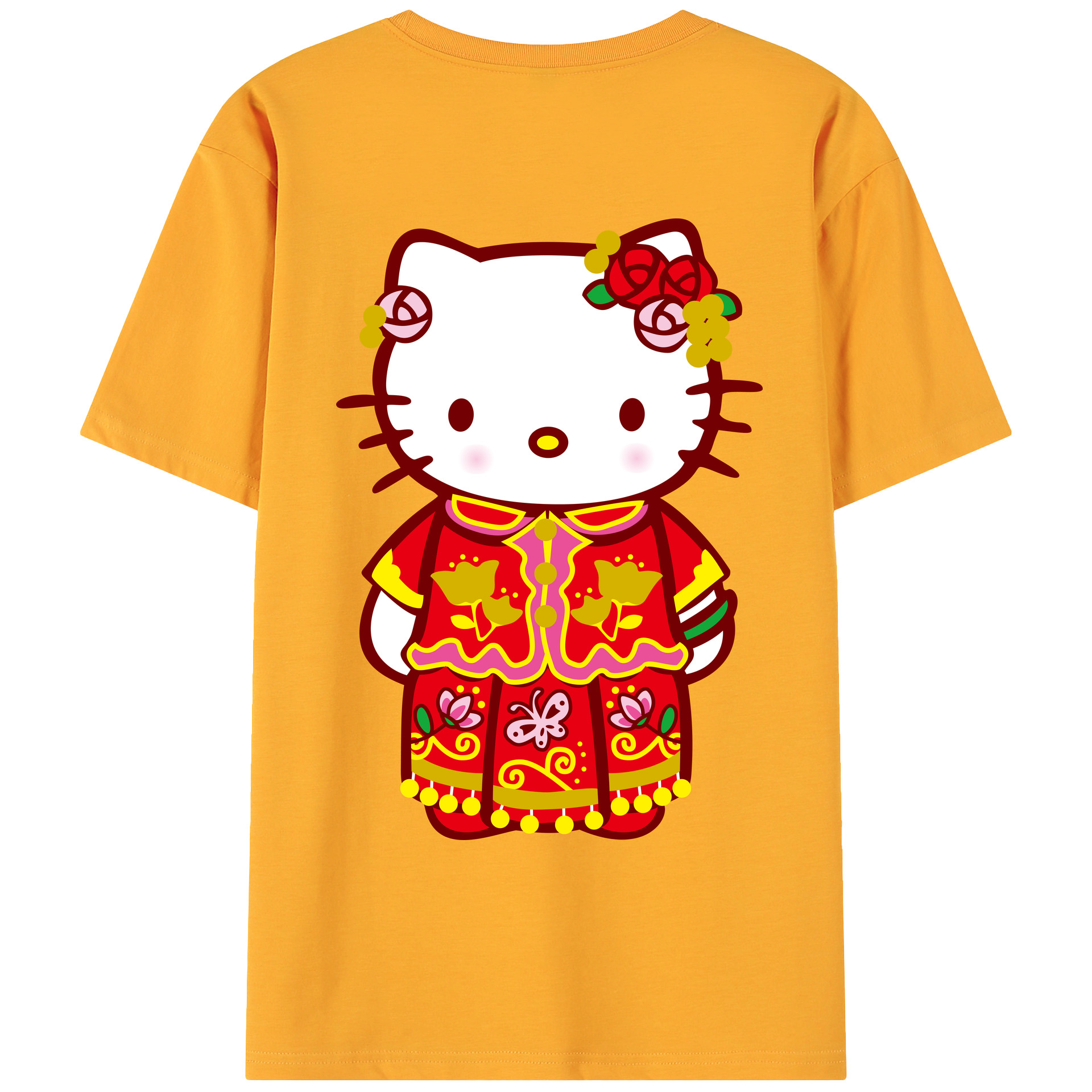 （画像用） Hello Kitty ハローキティ 綿100％ メンズ半袖Tシャツ（バックプリント） 通気性