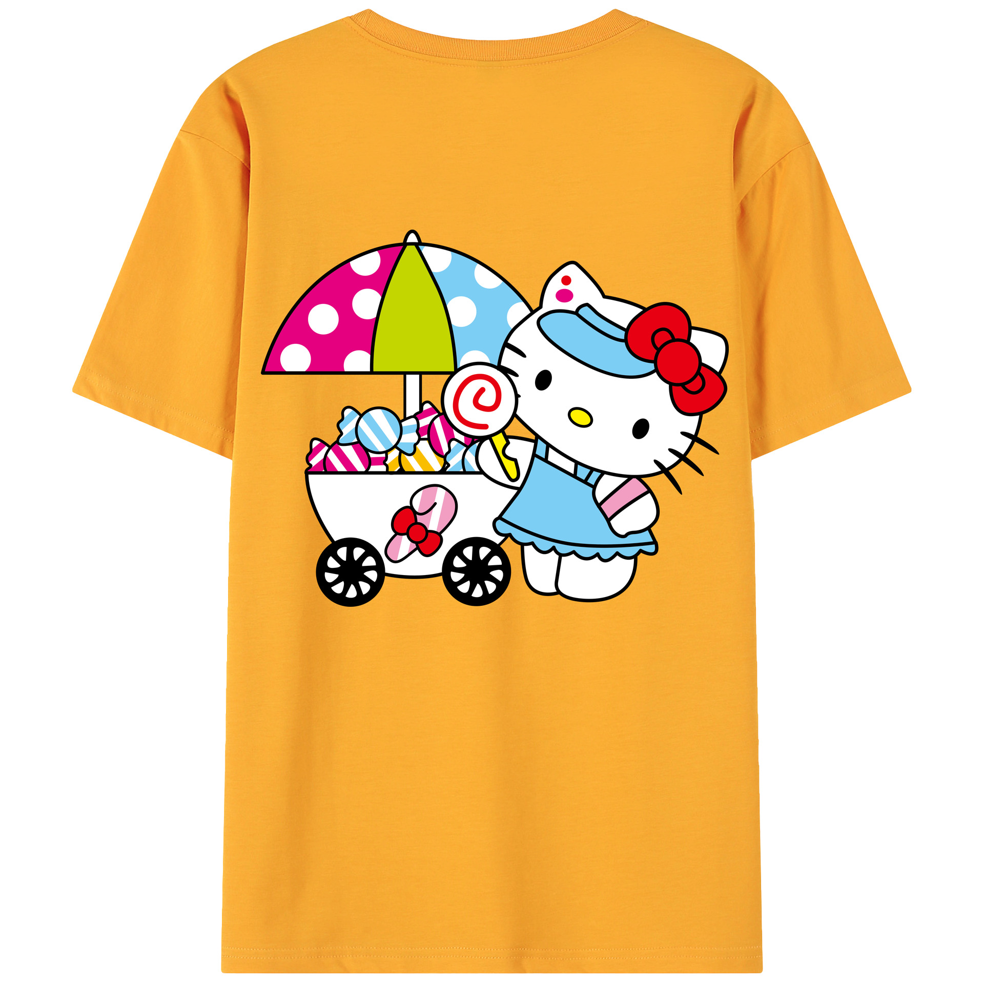 （画像用） Hello Kitty ハローキティ 綿100％ メンズ半袖Tシャツ（バックプリント） 通気性