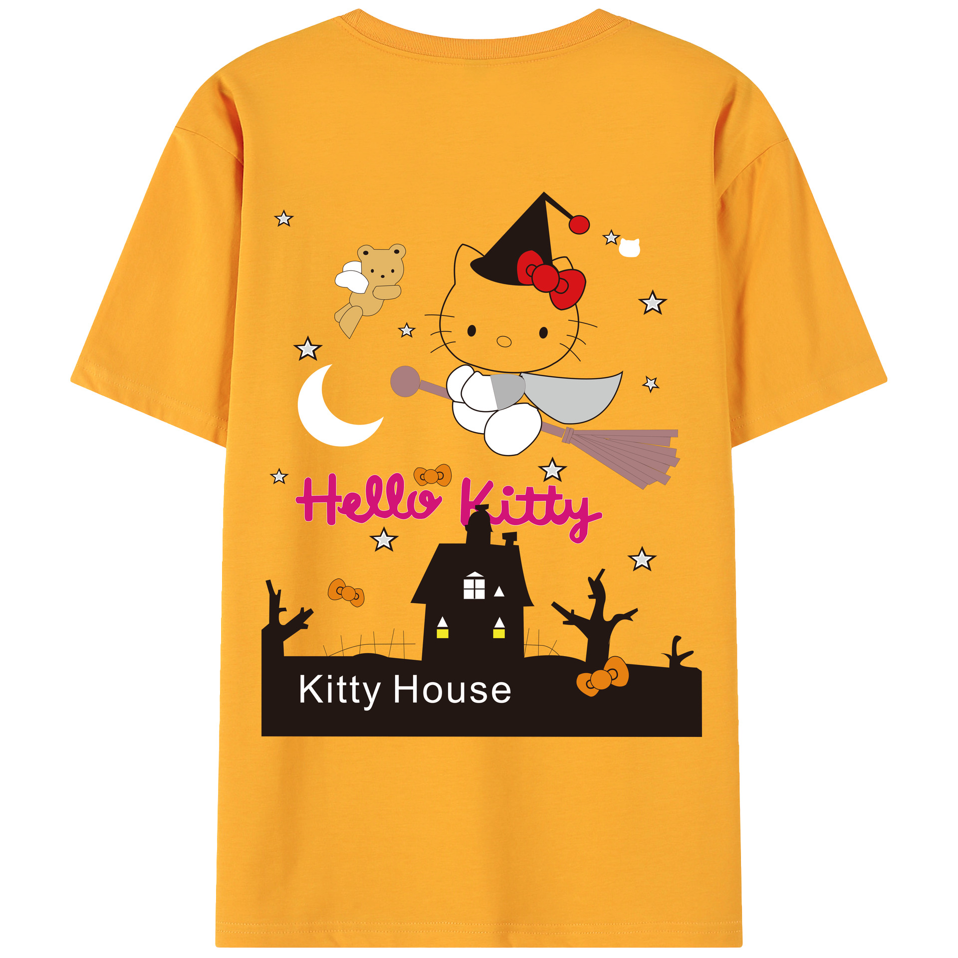 （画像用） Hello Kitty ハローキティ 綿100％ メンズ半袖Tシャツ（バックプリント） 通気性