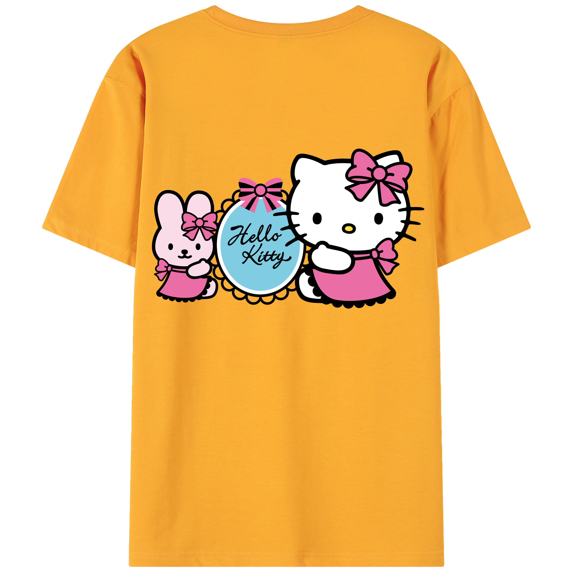 （画像用） Hello Kitty ハローキティ 綿100％ メンズ半袖Tシャツ（バックプリント） 通気性