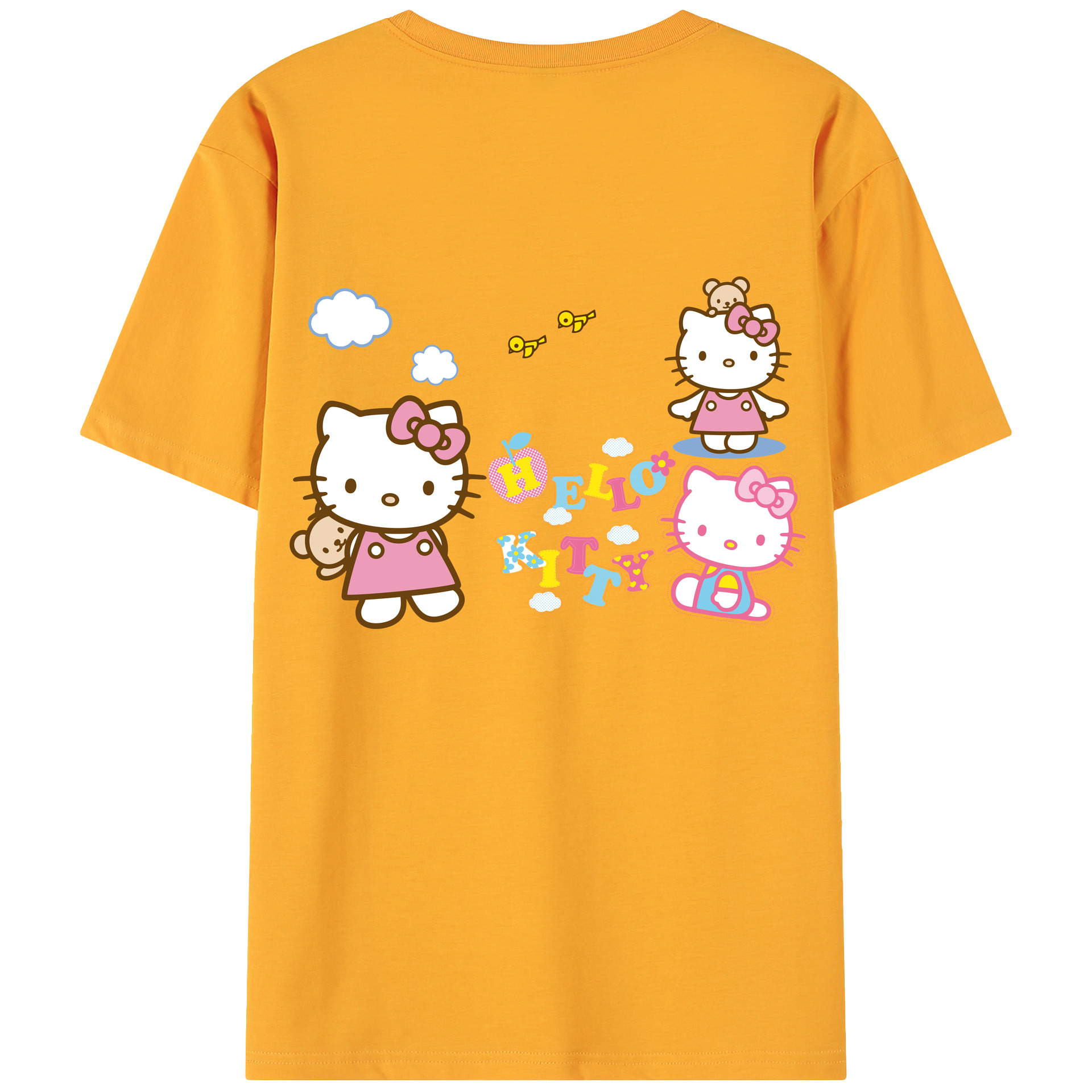（画像用） Hello Kitty ハローキティ 綿100％ メンズ半袖Tシャツ（バックプリント） 通気性