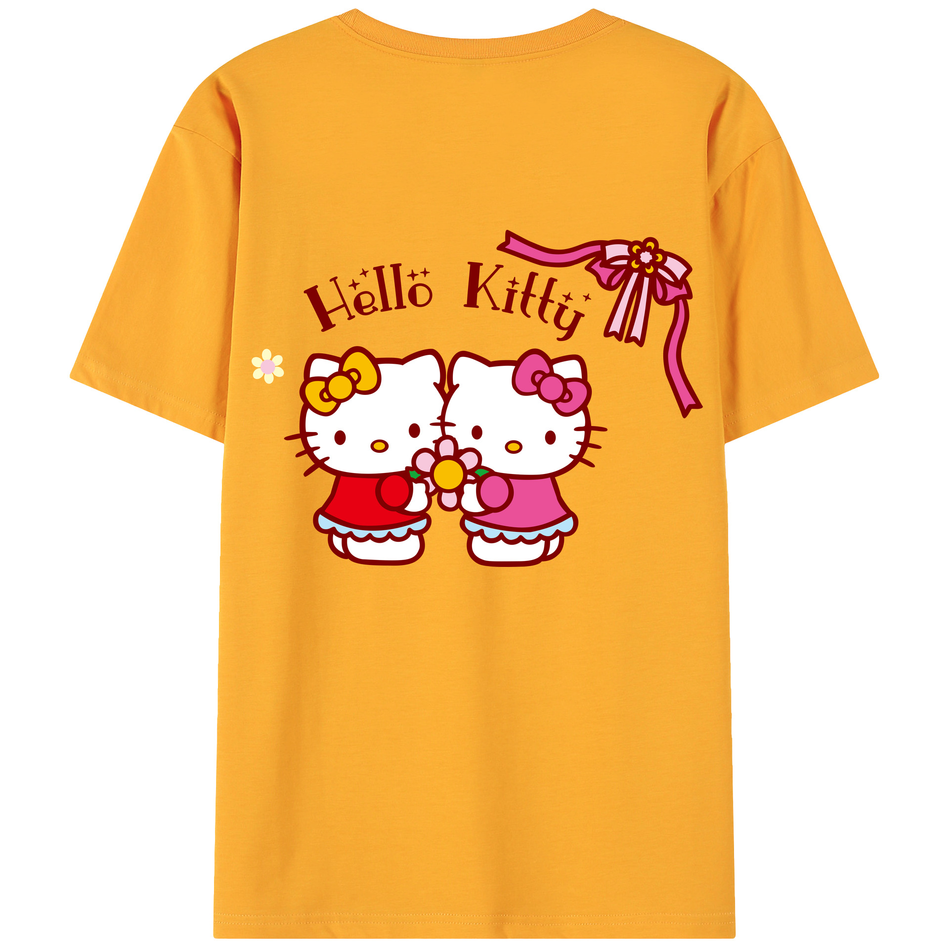 （画像用） Hello Kitty ハローキティ 綿100％ メンズ半袖Tシャツ（バックプリント） 通気性