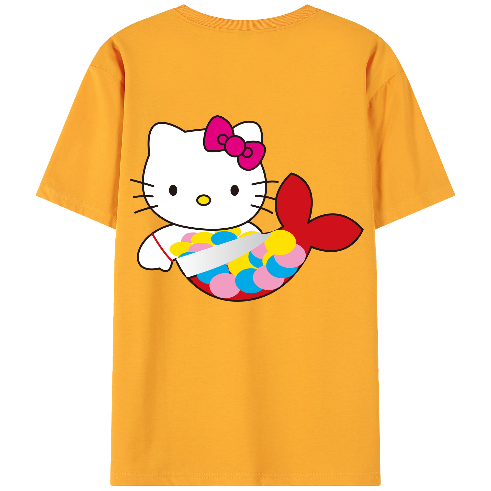 （画像用） Hello Kitty ハローキティ 綿100％ メンズ半袖Tシャツ（バックプリント） 通気性
