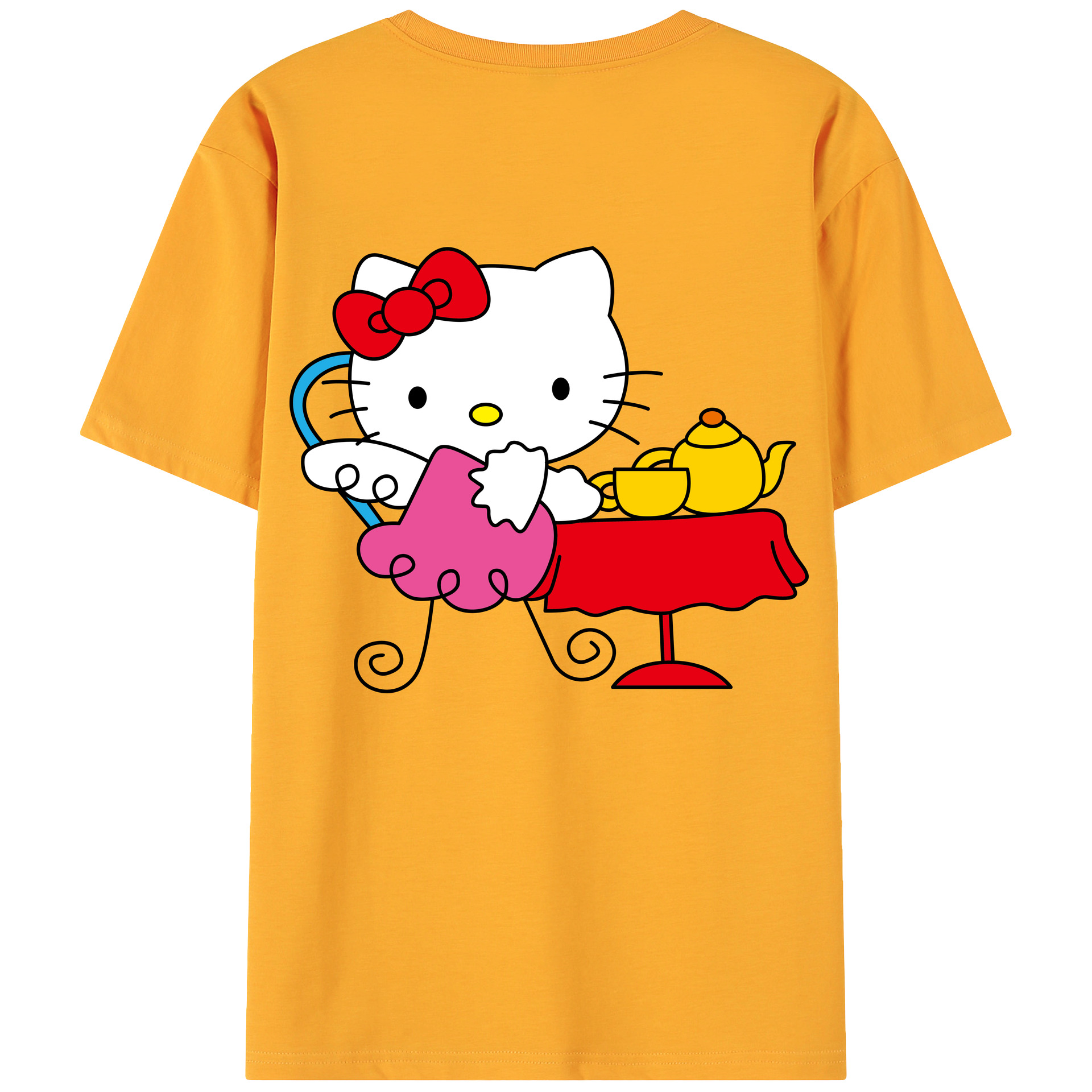 （画像用） Hello Kitty ハローキティ 綿100％ メンズ半袖Tシャツ（バックプリント） 通気性