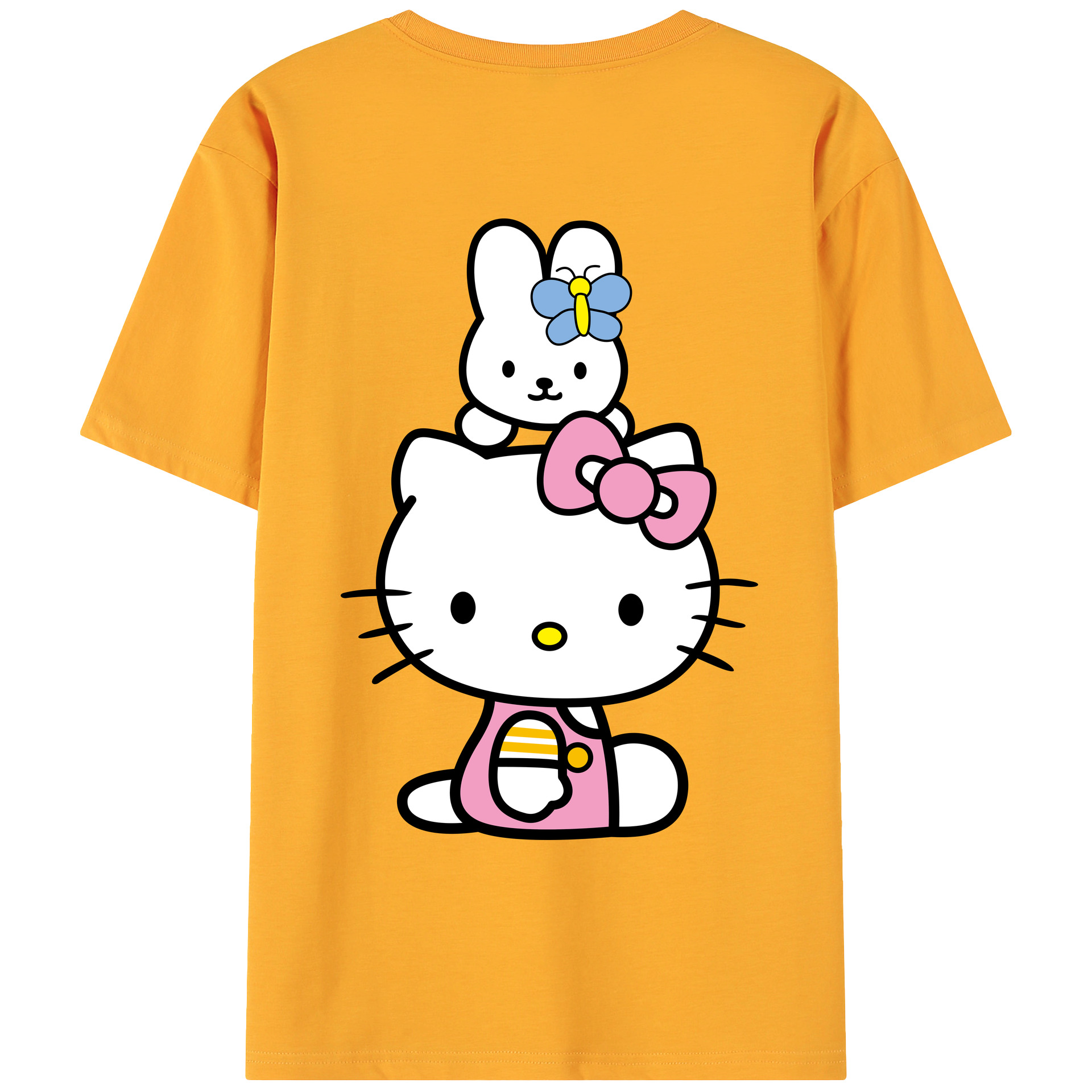 （画像用） Hello Kitty ハローキティ 綿100％ メンズ半袖Tシャツ（バックプリント） 通気性