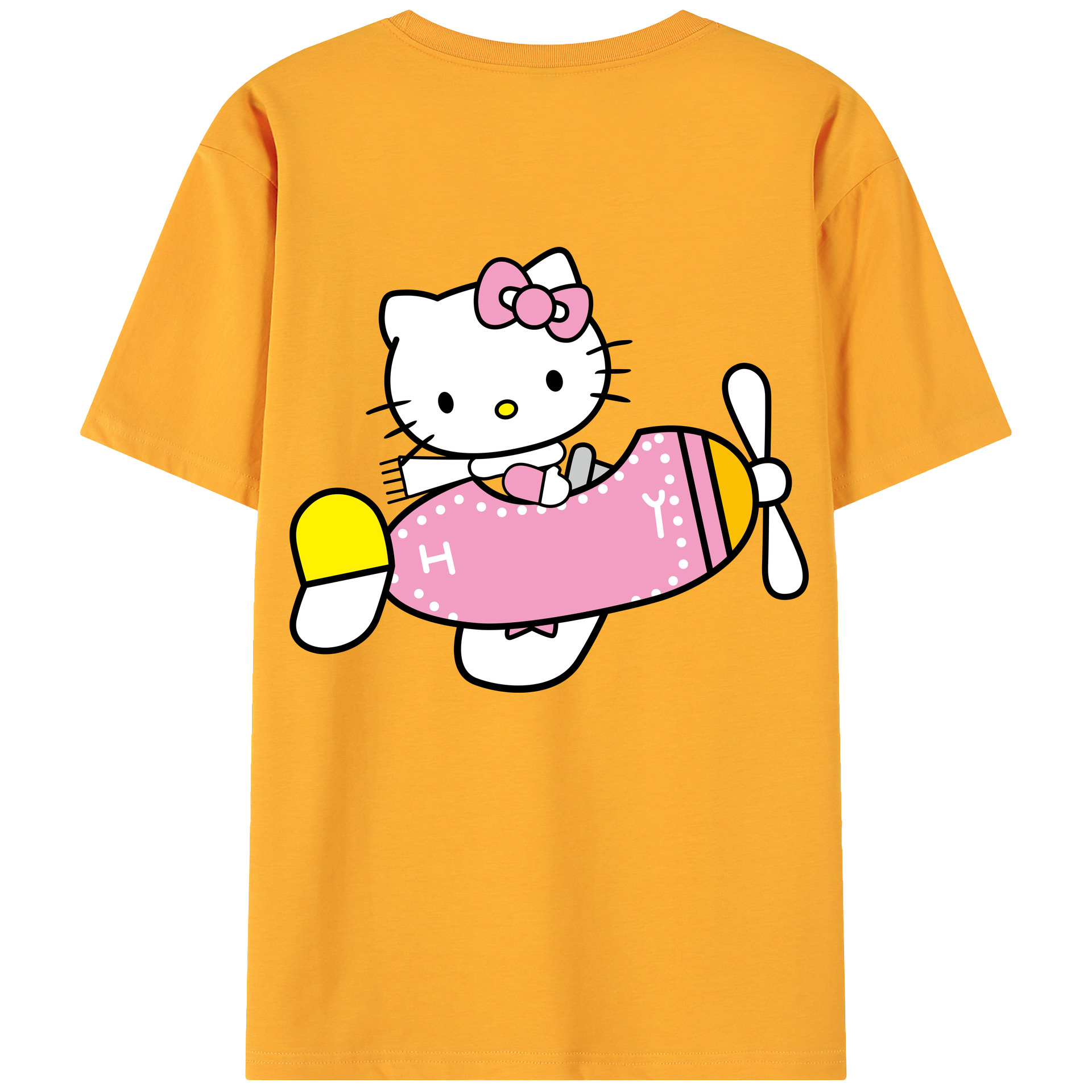 （画像用） Hello Kitty ハローキティ 綿100％ メンズ半袖Tシャツ（バックプリント） 通気性