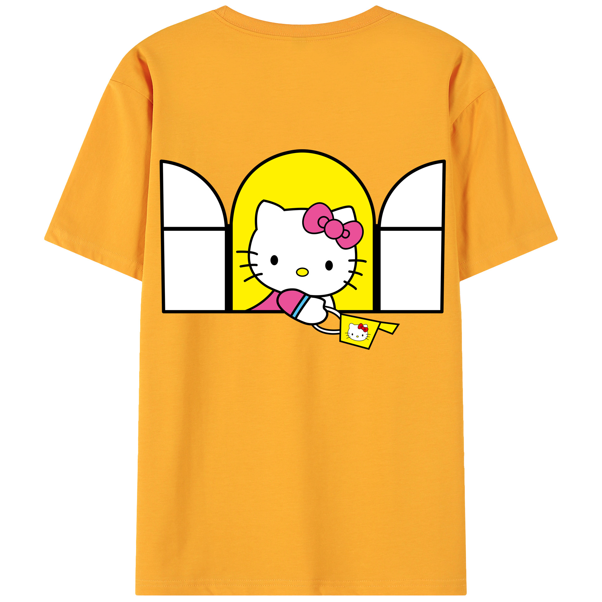（画像用） Hello Kitty ハローキティ 綿100％ メンズ半袖Tシャツ（バックプリント） 通気性