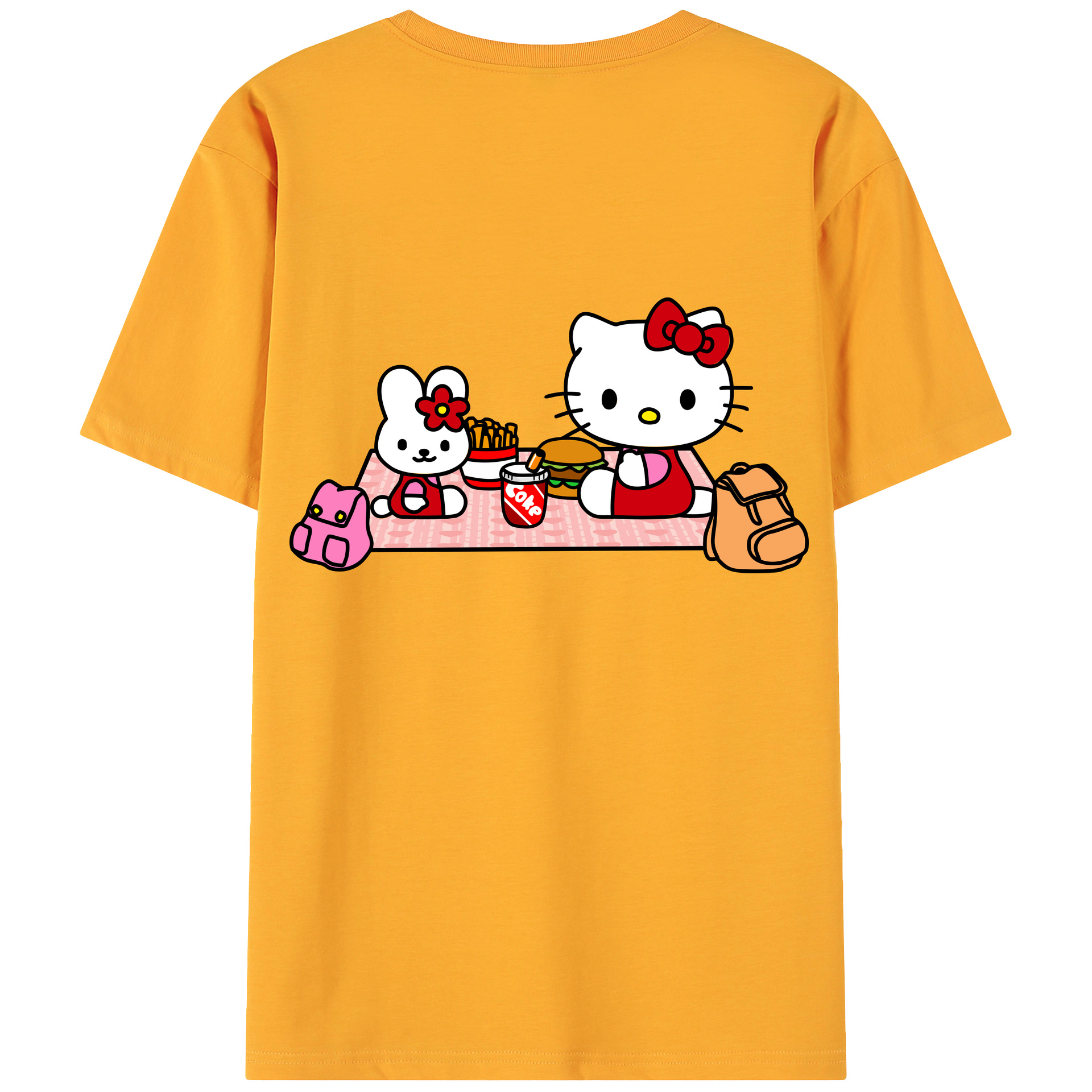 （画像用） Hello Kitty ハローキティ 綿100％ メンズ半袖Tシャツ（バックプリント） 通気性
