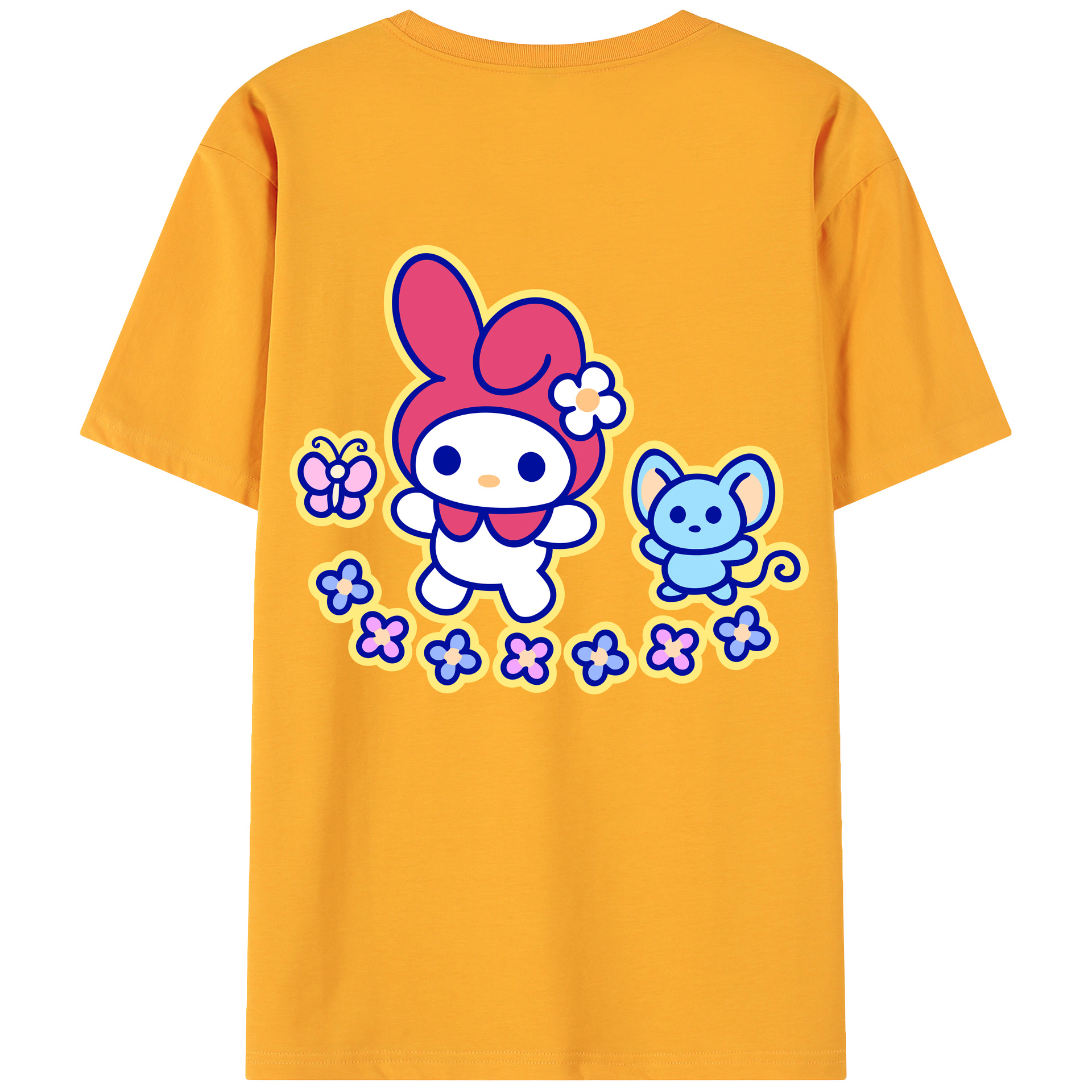 （画像用） Hello Kitty ハローキティ 綿100％ メンズ半袖Tシャツ（バックプリント） 通気性