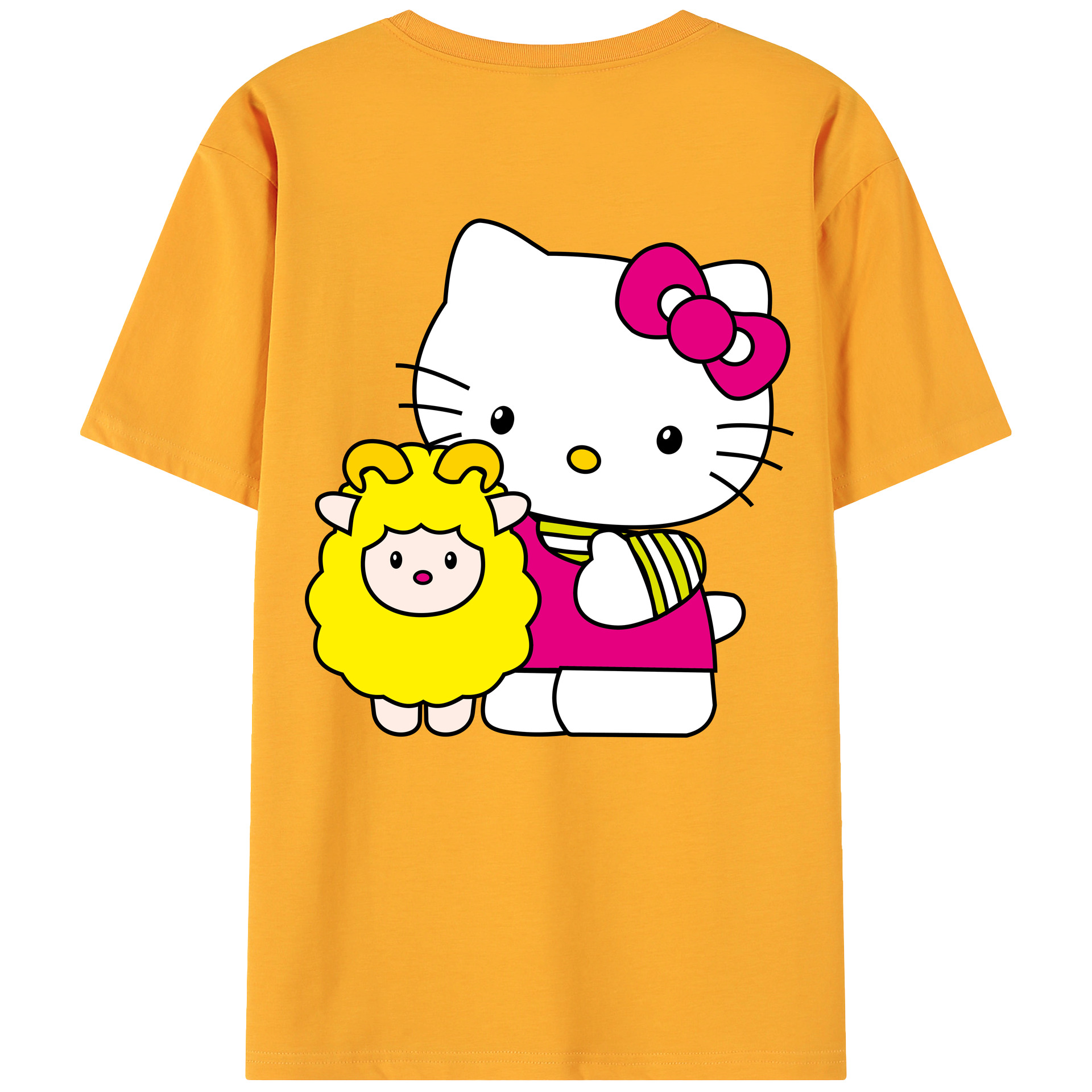 （画像用） Hello Kitty ハローキティ 綿100％ メンズ半袖Tシャツ（バックプリント） 通気性