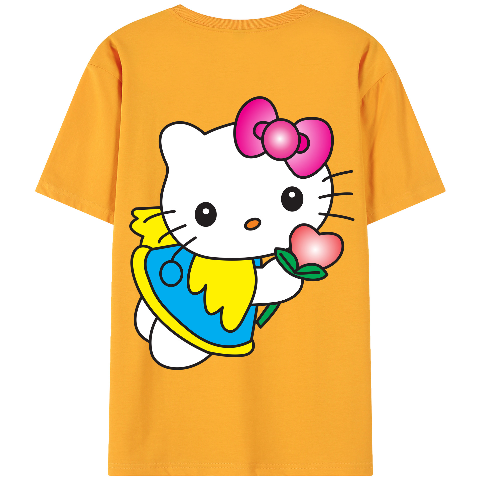 （画像用） Hello Kitty ハローキティ 綿100％ メンズ半袖Tシャツ（バックプリント） 通気性