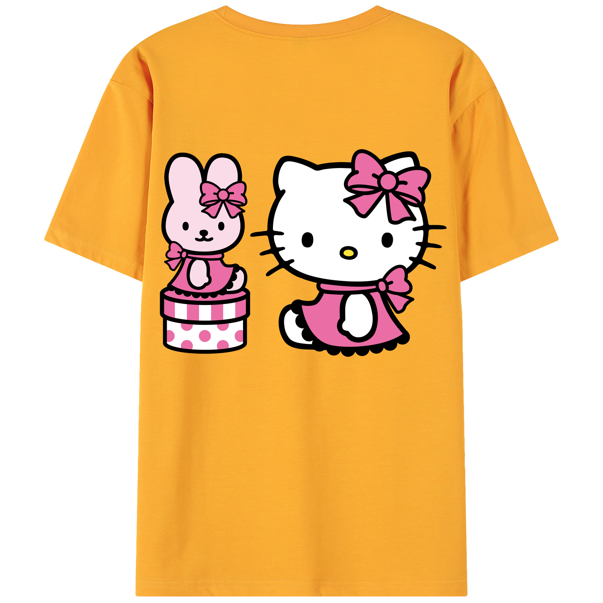 （画像用） Hello Kitty ハローキティ 綿100％ メンズ半袖Tシャツ（バックプリント） 通気性
