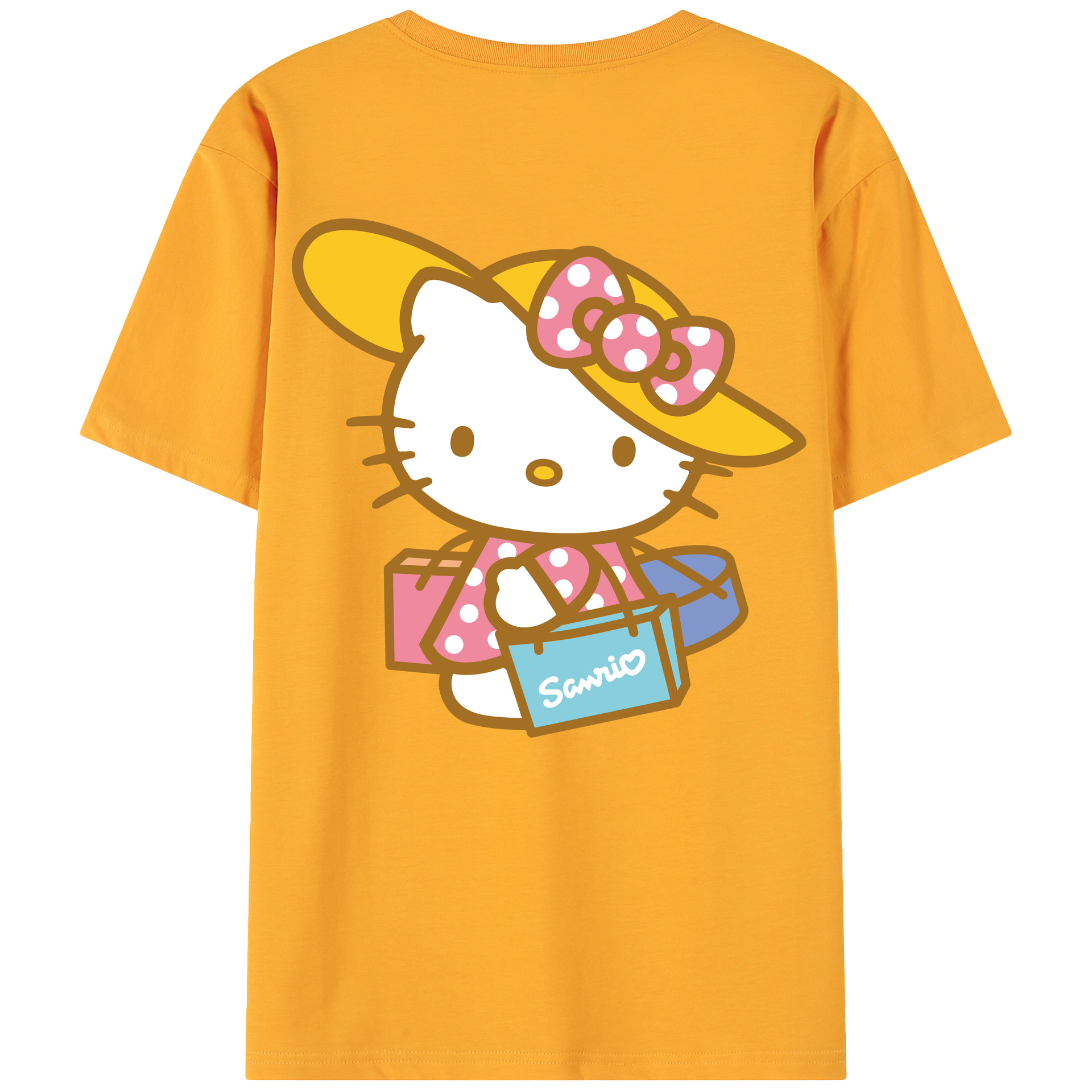 （画像用） Hello Kitty ハローキティ 綿100％ メンズ半袖Tシャツ（バックプリント） 通気性