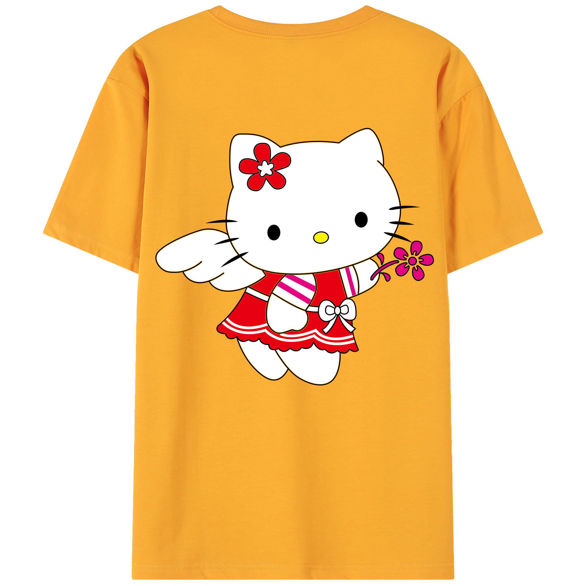 （画像用） Hello Kitty ハローキティ 綿100％ メンズ半袖Tシャツ（バックプリント） 通気性
