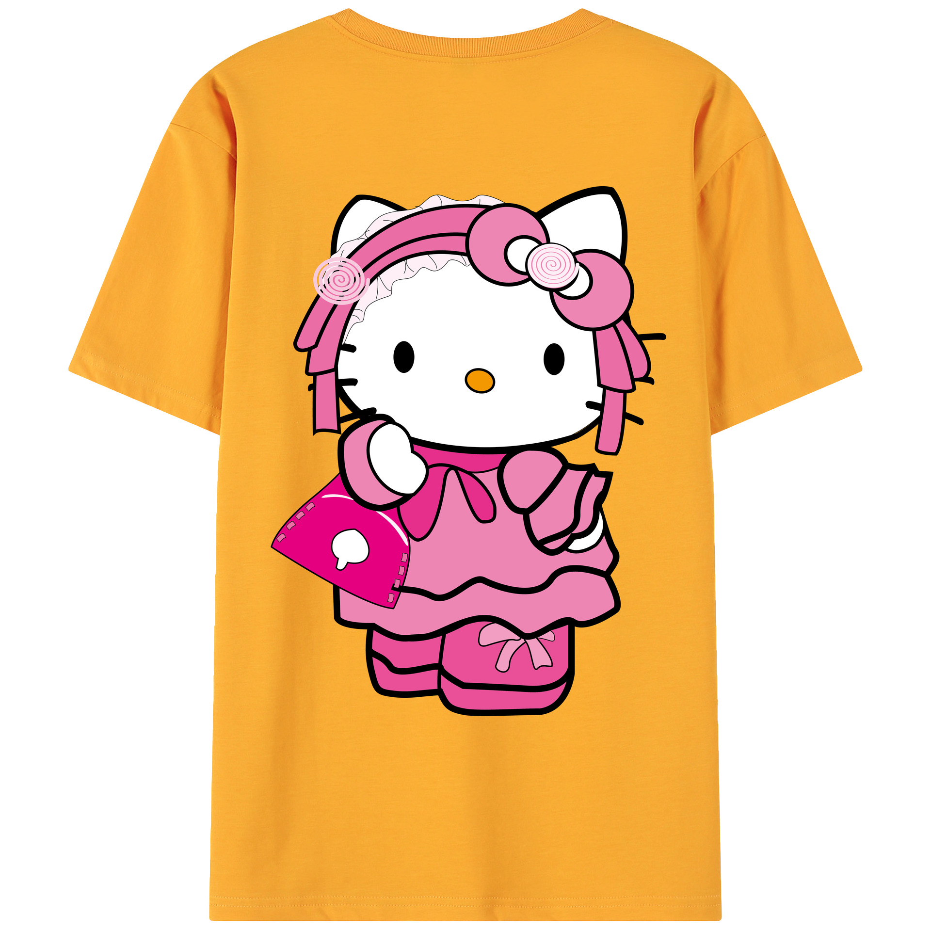 （画像用） Hello Kitty ハローキティ 綿100％ メンズ半袖Tシャツ（バックプリント） 通気性