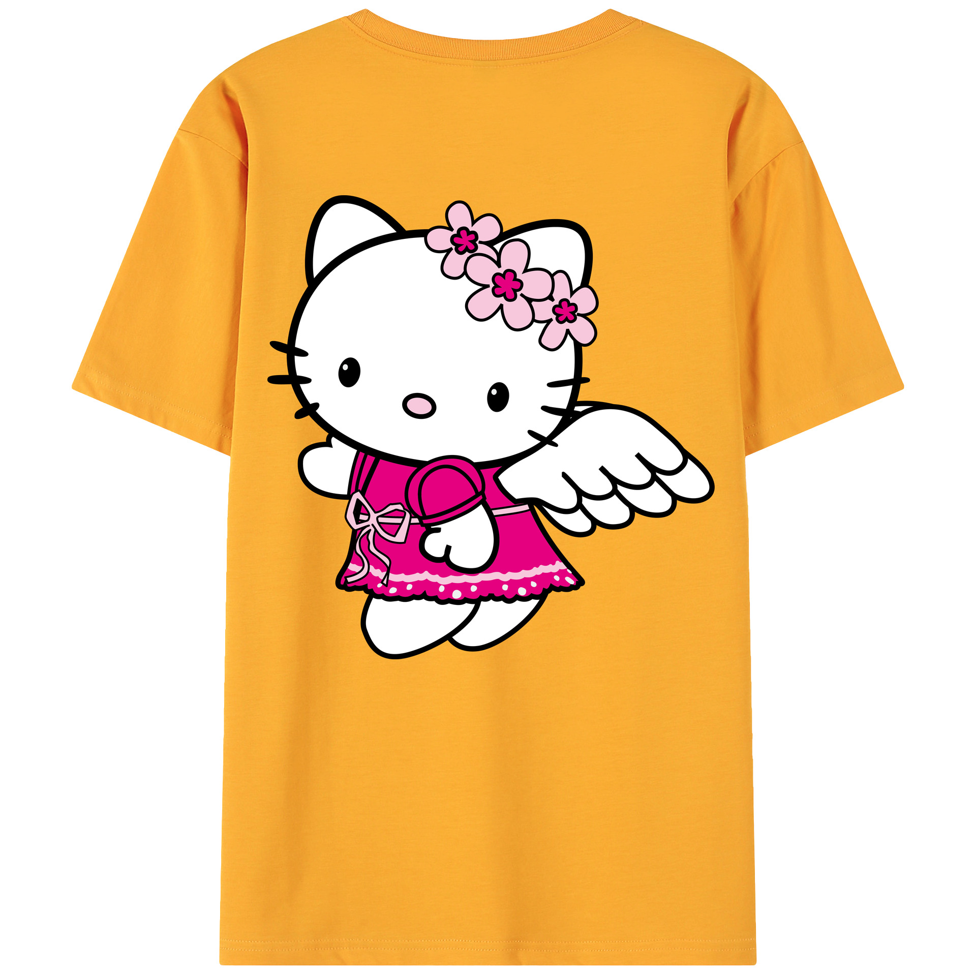 （画像用） Hello Kitty ハローキティ 綿100％ メンズ半袖Tシャツ（バックプリント） 通気性