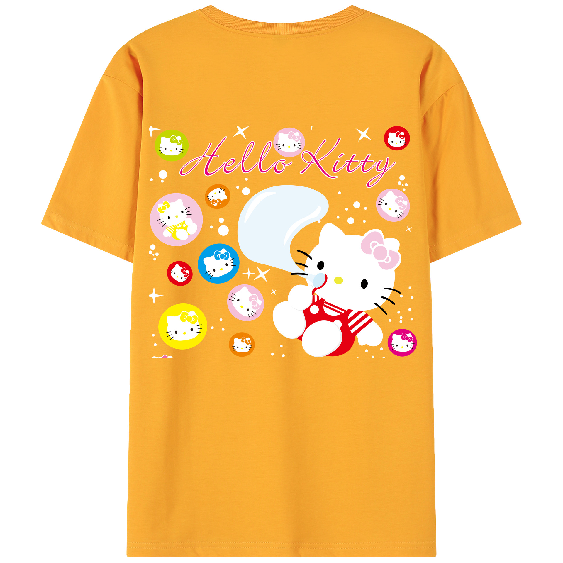 （画像用） Hello Kitty ハローキティ 綿100％ メンズ半袖Tシャツ（バックプリント） 通気性