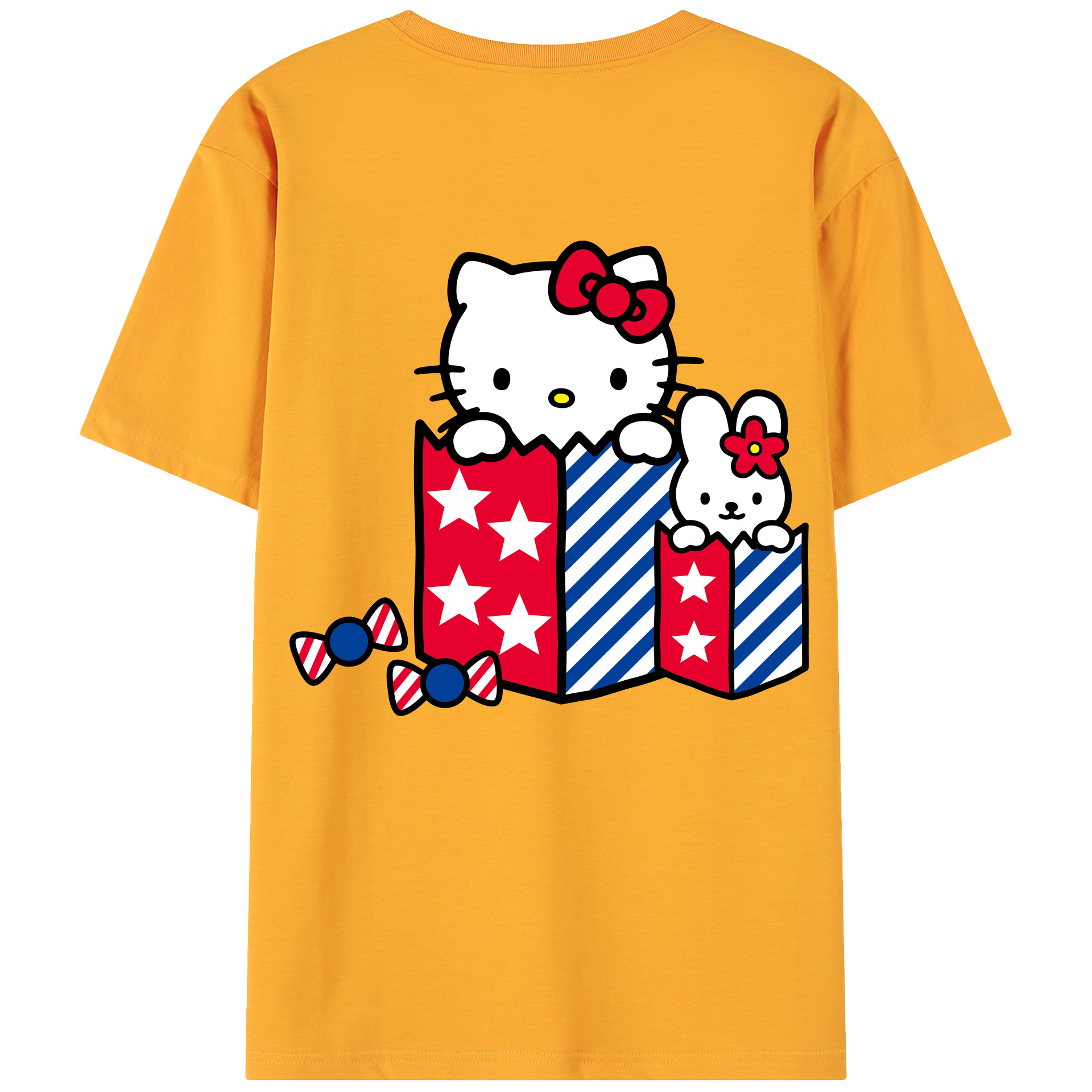 （画像用） Hello Kitty ハローキティ 綿100％ メンズ半袖Tシャツ（バックプリント） 通気性