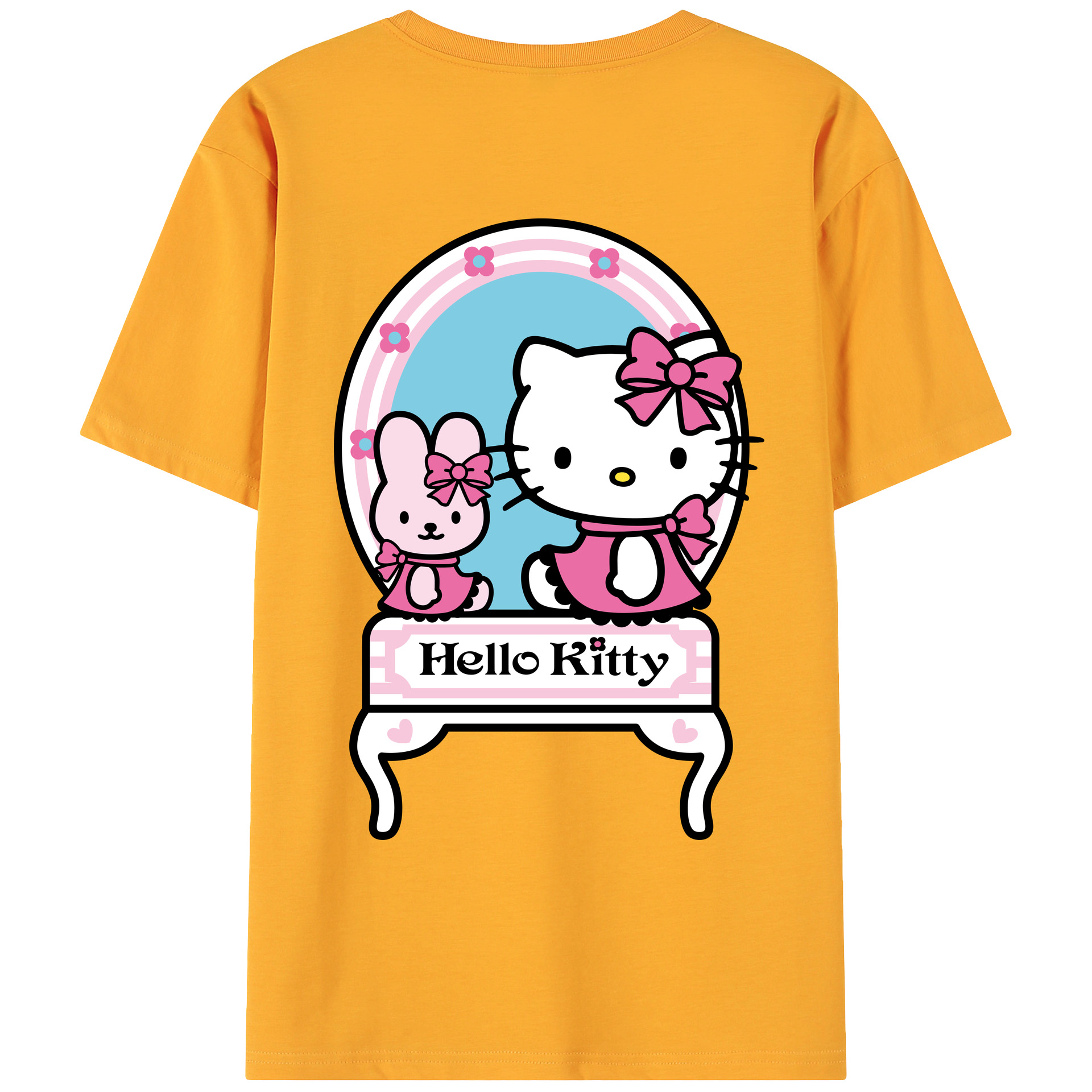 （画像用） Hello Kitty ハローキティ 綿100％ メンズ半袖Tシャツ（バックプリント） 通気性