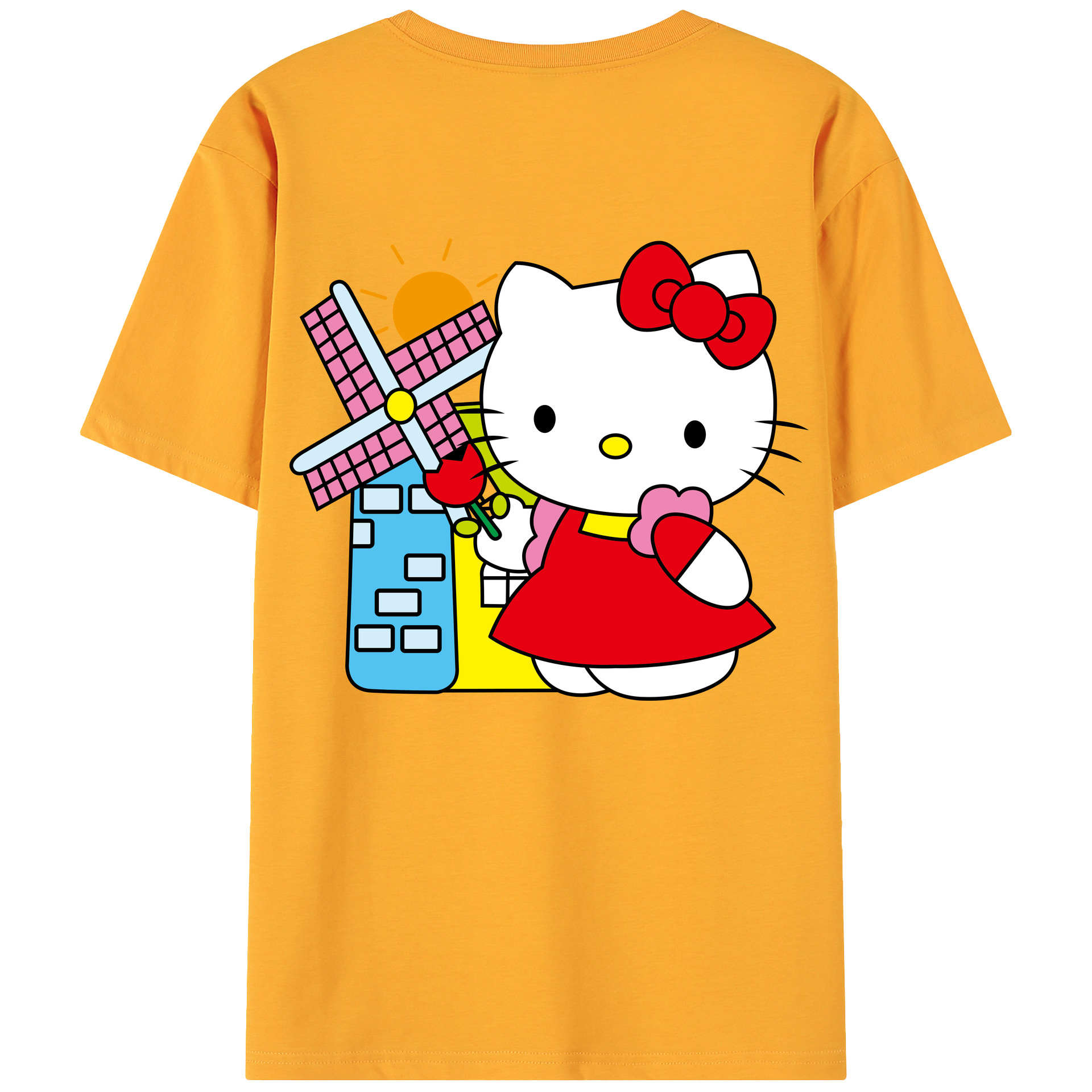 （画像用） Hello Kitty ハローキティ 綿100％ メンズ半袖Tシャツ（バックプリント） 通気性