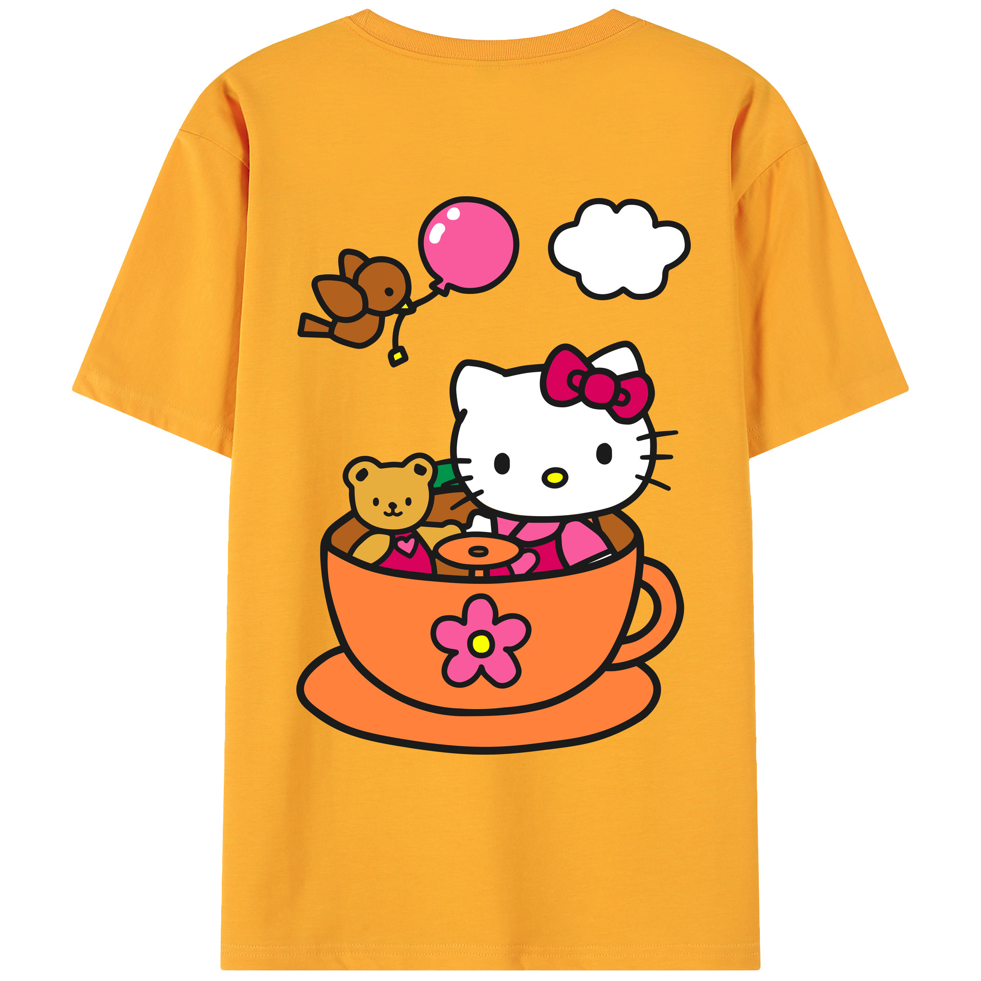 （画像用） Hello Kitty ハローキティ 綿100％ メンズ半袖Tシャツ（バックプリント） 通気性