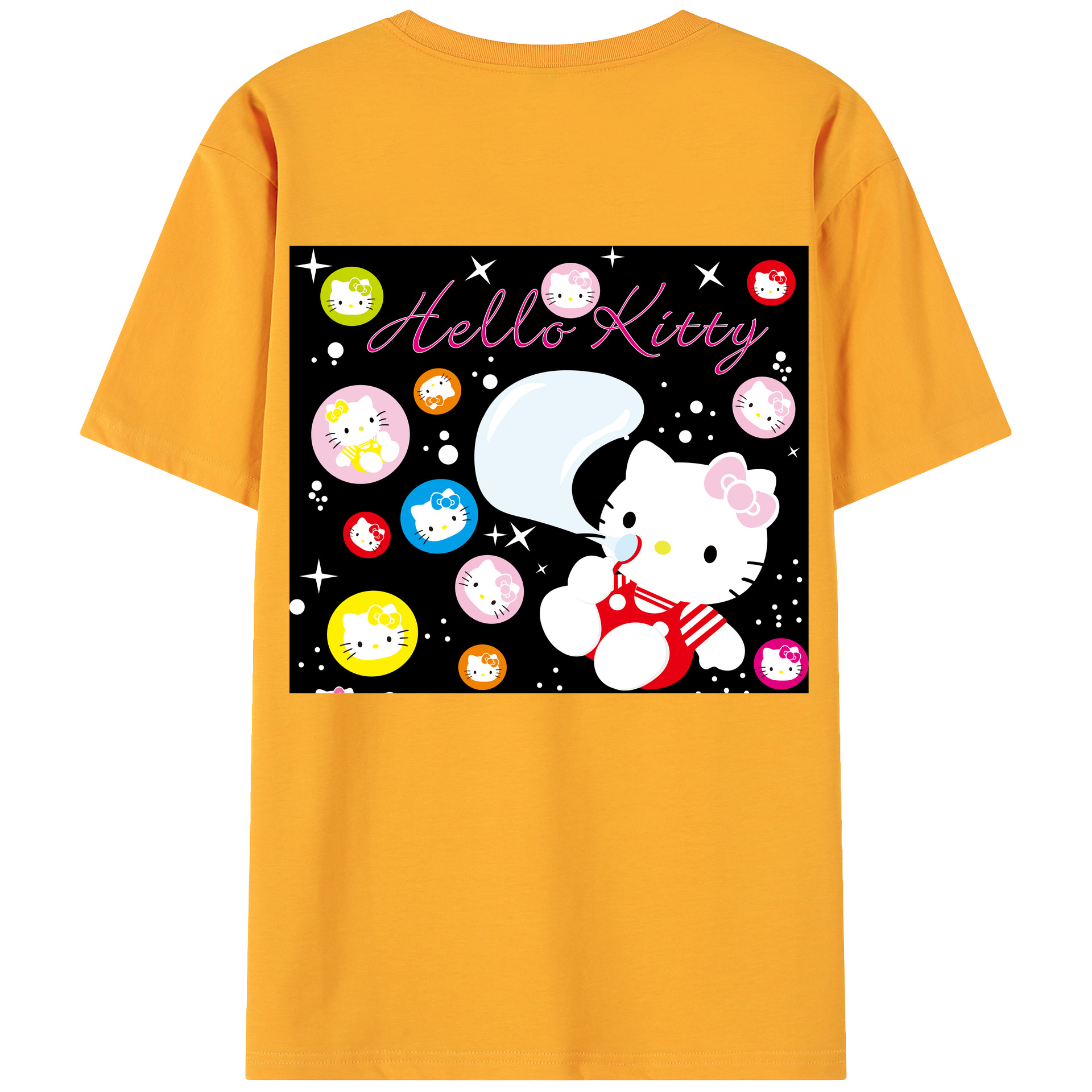 （画像用） Hello Kitty ハローキティ 綿100％ メンズ半袖Tシャツ（バックプリント） 通気性