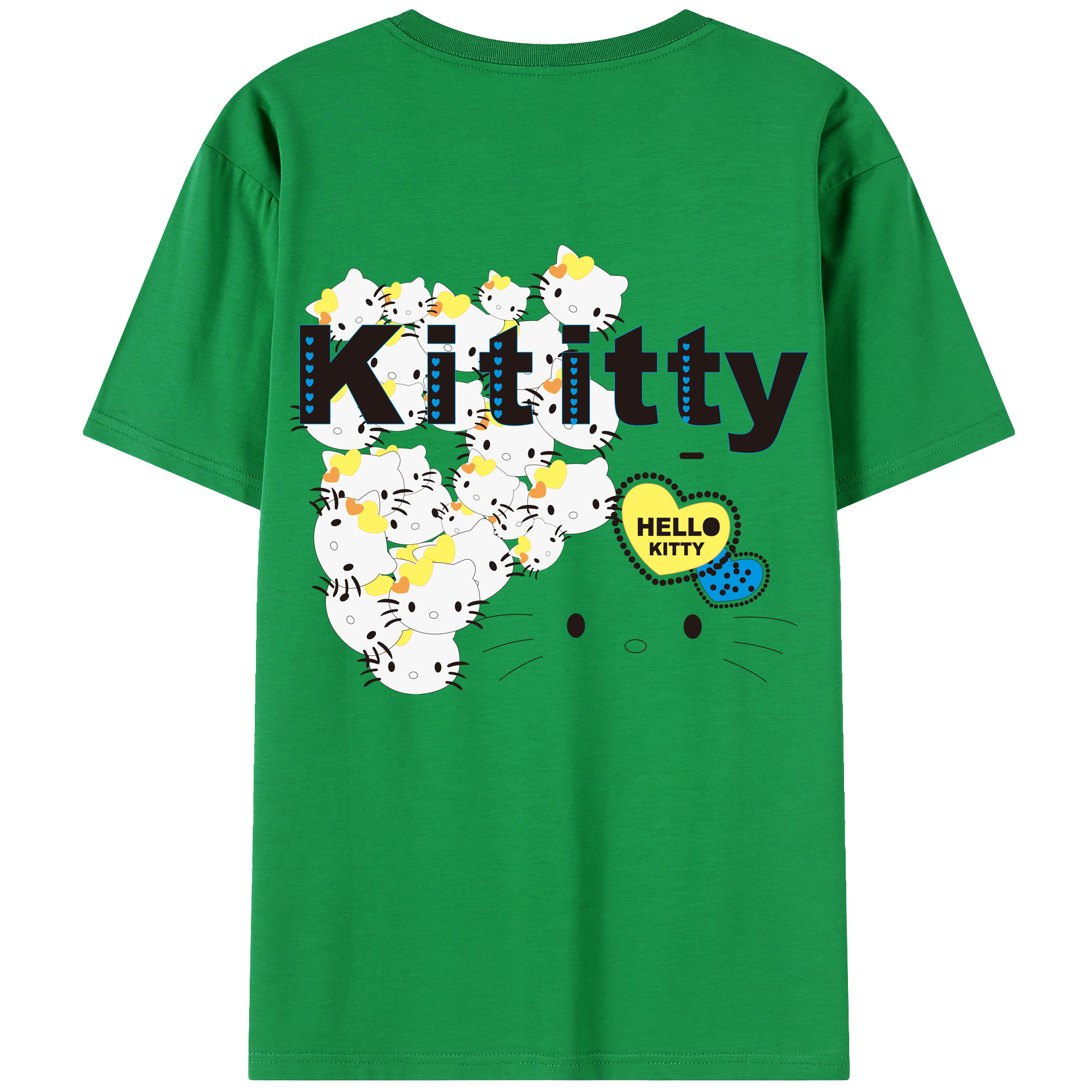 （画像用） Hello Kitty ハローキティ 綿100％ メンズ半袖Tシャツ（バックプリント） 通気性