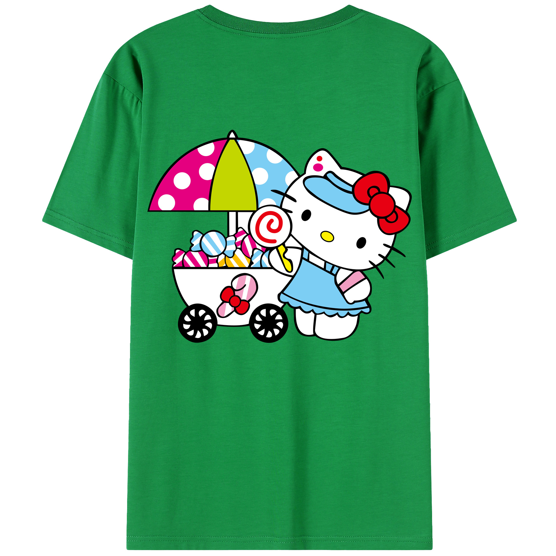 （画像用） Hello Kitty ハローキティ 綿100％ メンズ半袖Tシャツ（バックプリント） 通気性