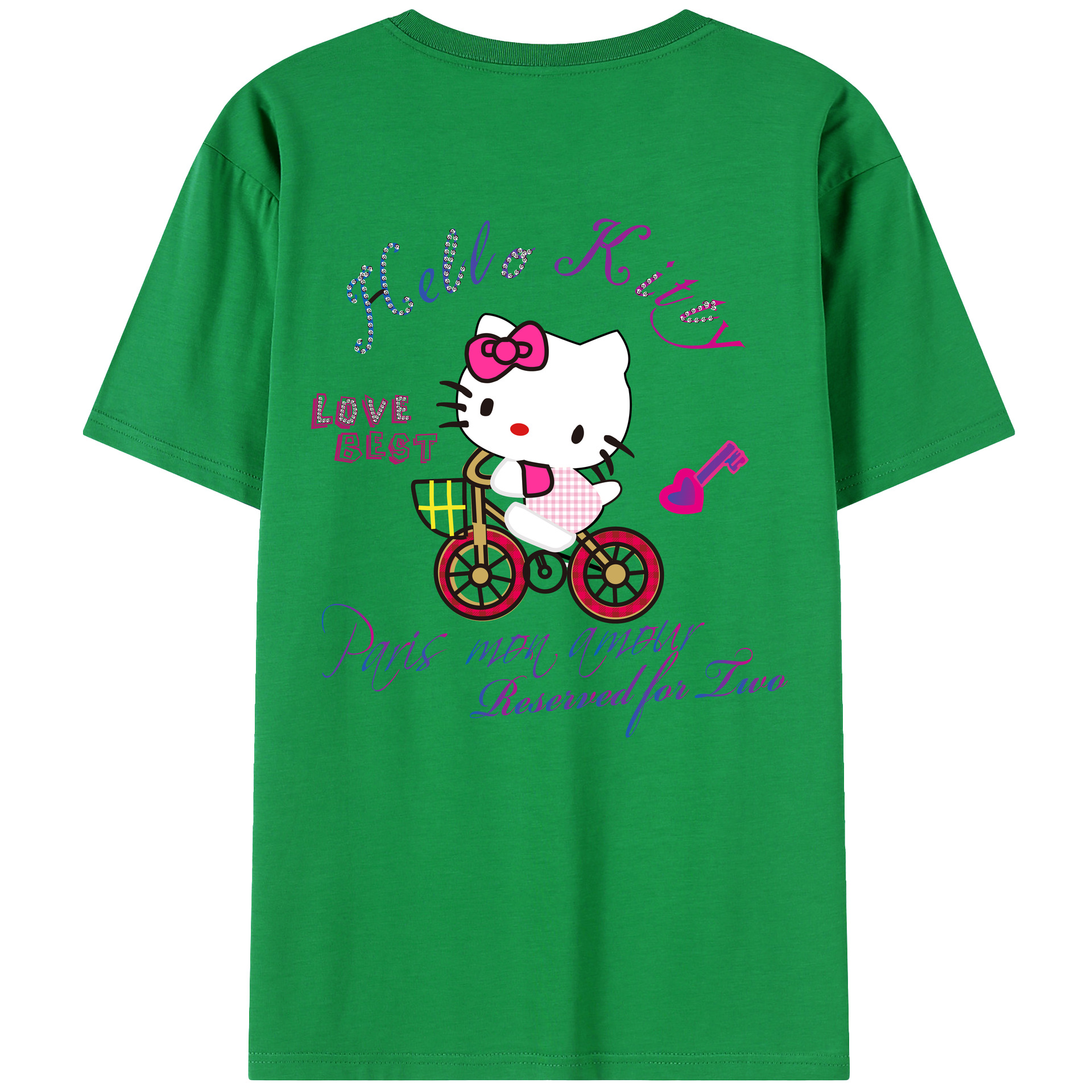 （画像用） Hello Kitty ハローキティ 綿100％ メンズ半袖Tシャツ（バックプリント） 通気性