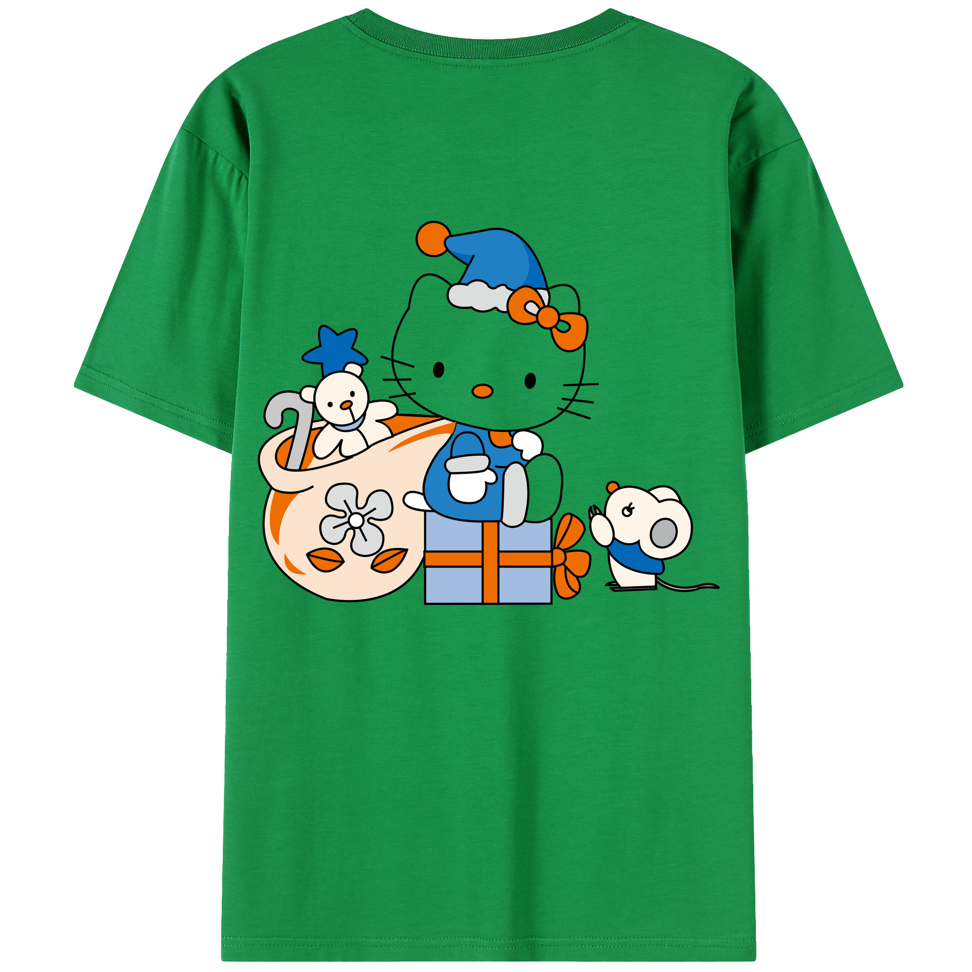 （画像用） Hello Kitty ハローキティ 綿100％ メンズ半袖Tシャツ（バックプリント） 通気性