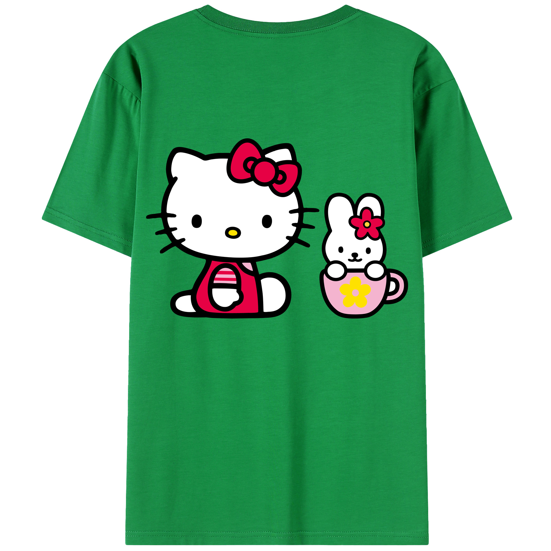 （画像用） Hello Kitty ハローキティ 綿100％ メンズ半袖Tシャツ（バックプリント） 通気性