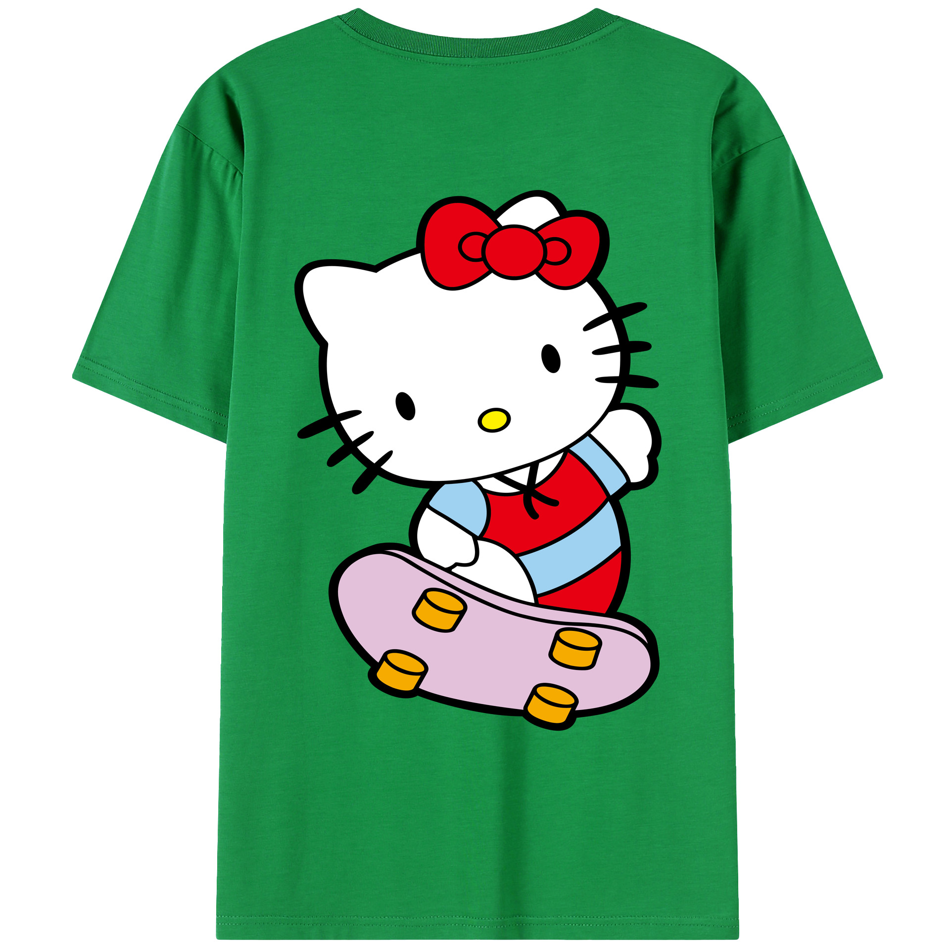 （画像用） Hello Kitty ハローキティ 綿100％ メンズ半袖Tシャツ（バックプリント） 通気性