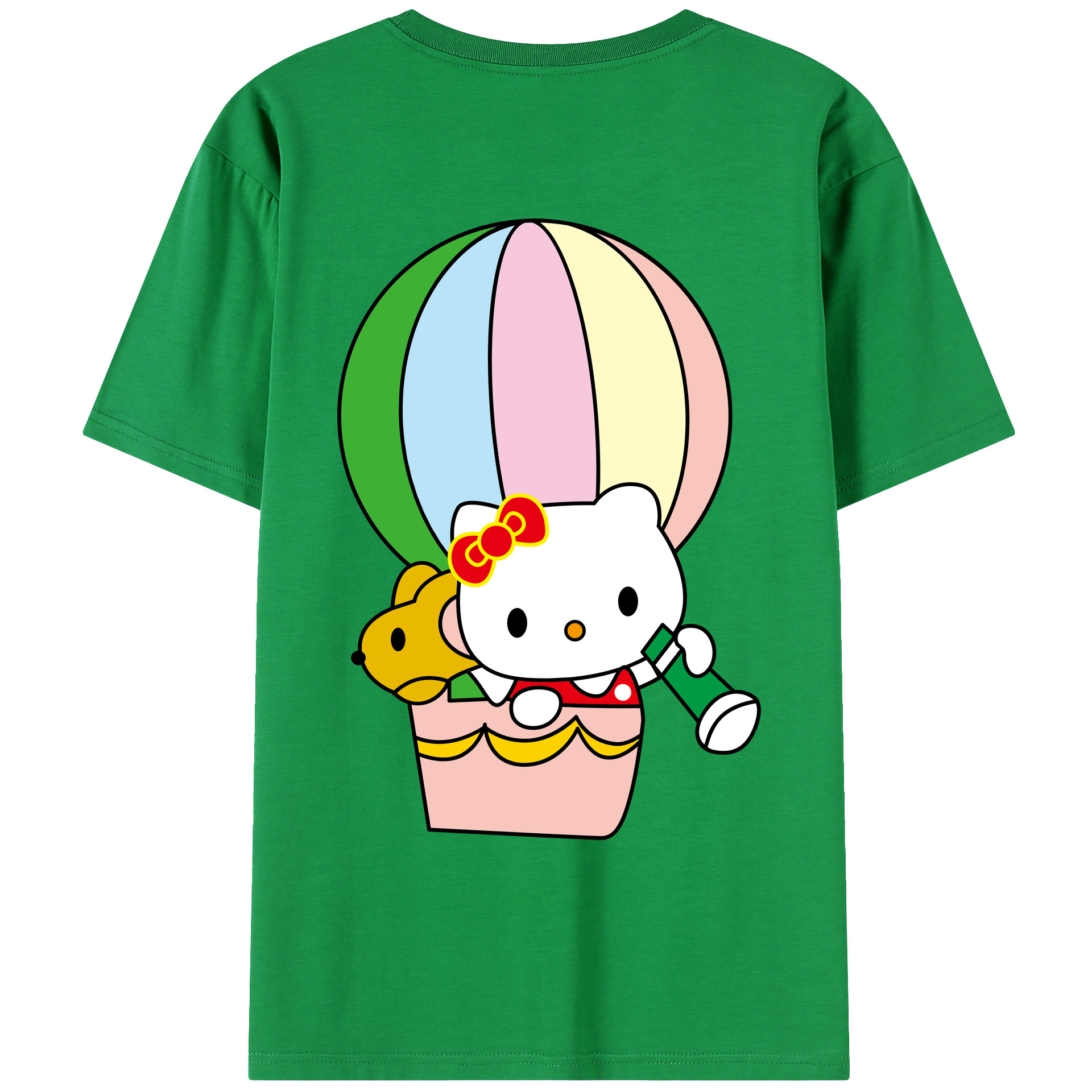 （画像用） Hello Kitty ハローキティ 綿100％ メンズ半袖Tシャツ（バックプリント） 通気性