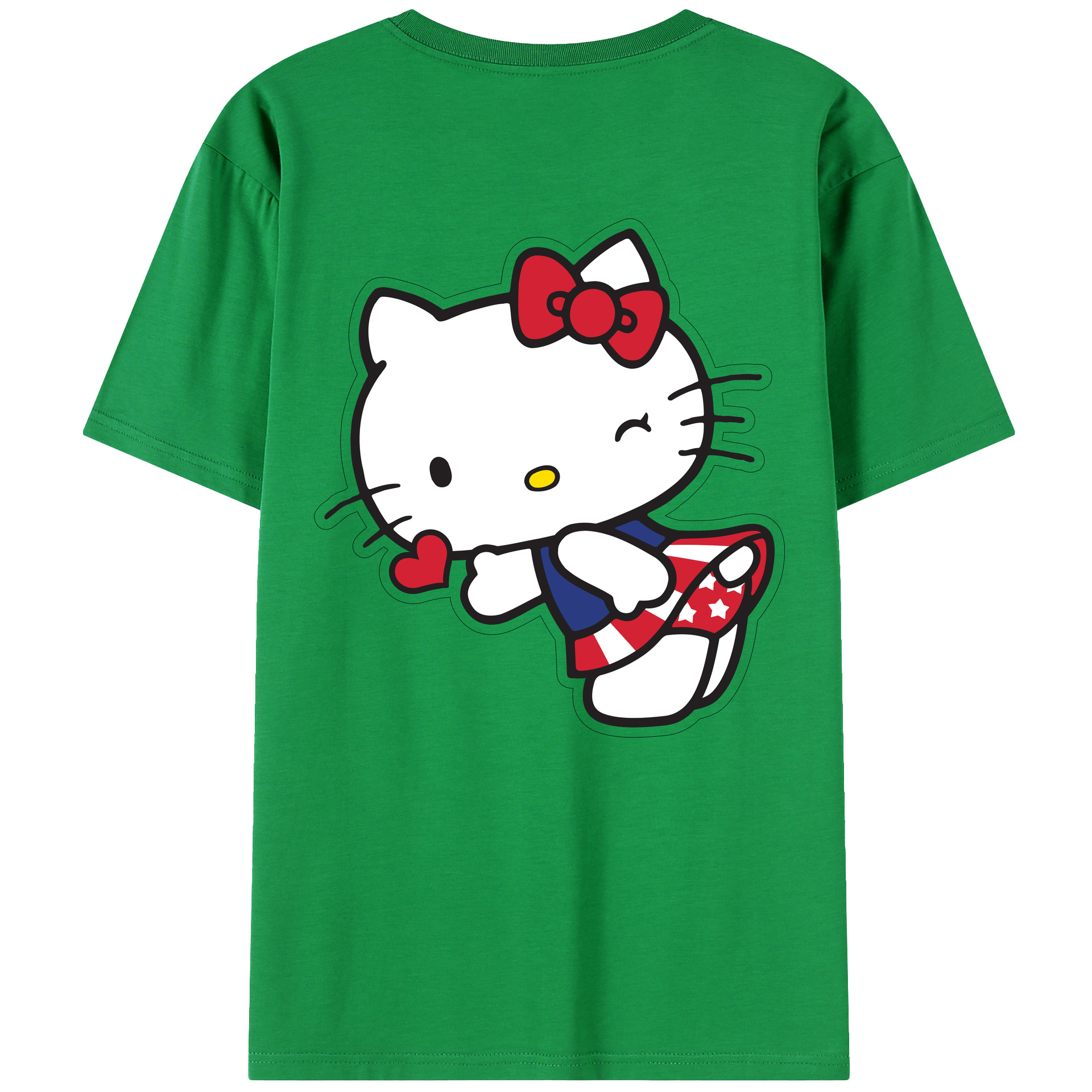 （画像用） Hello Kitty ハローキティ 綿100％ メンズ半袖Tシャツ（バックプリント） 通気性