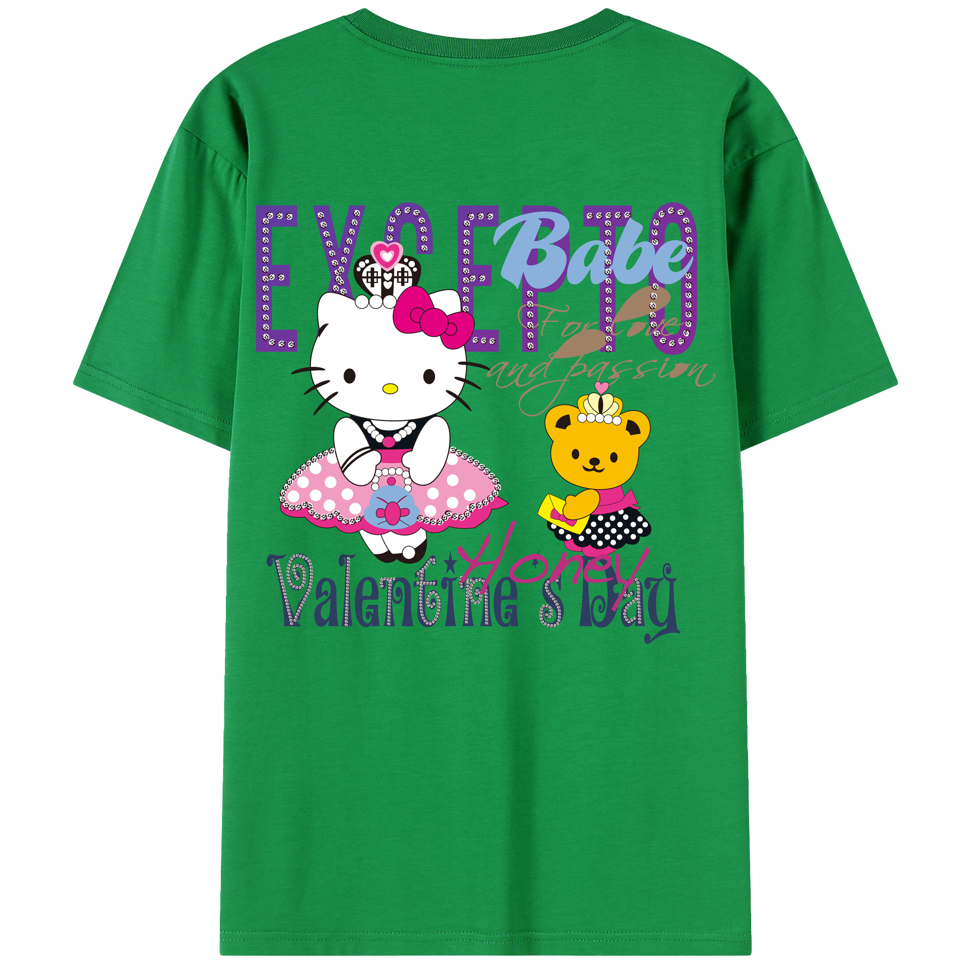 （画像用） Hello Kitty ハローキティ 綿100％ メンズ半袖Tシャツ（バックプリント） 通気性