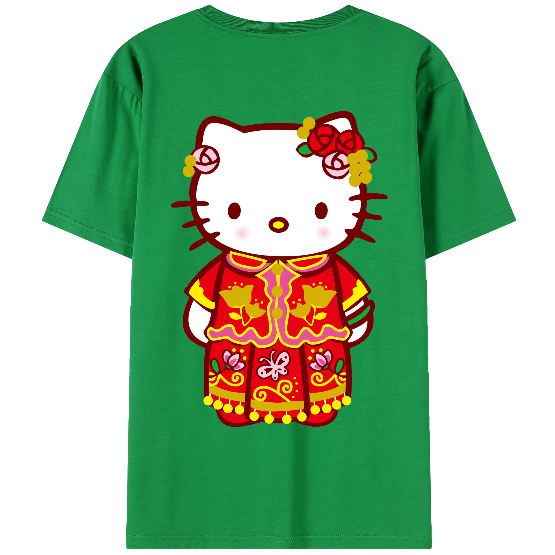 （画像用） Hello Kitty ハローキティ 綿100％ メンズ半袖Tシャツ（バックプリント） 通気性