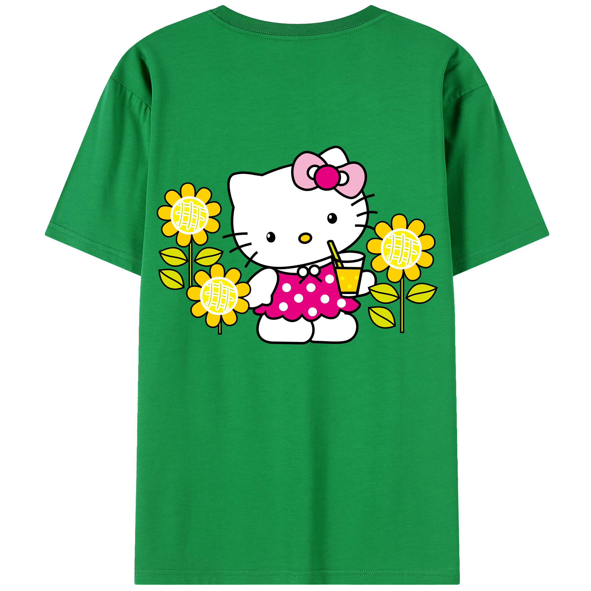 （画像用） Hello Kitty ハローキティ 綿100％ メンズ半袖Tシャツ（バックプリント） 通気性