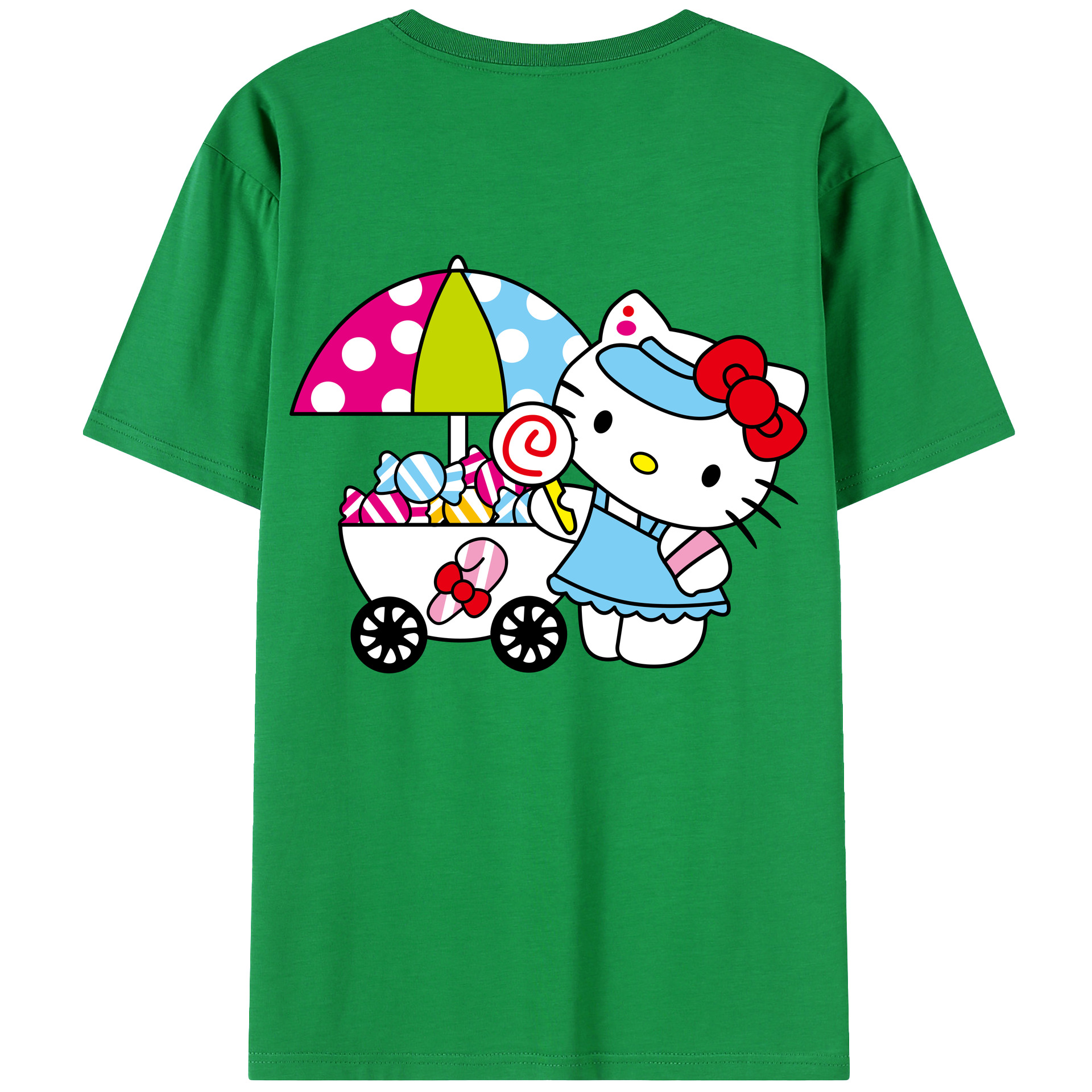 （画像用） Hello Kitty ハローキティ 綿100％ メンズ半袖Tシャツ（バックプリント） 通気性