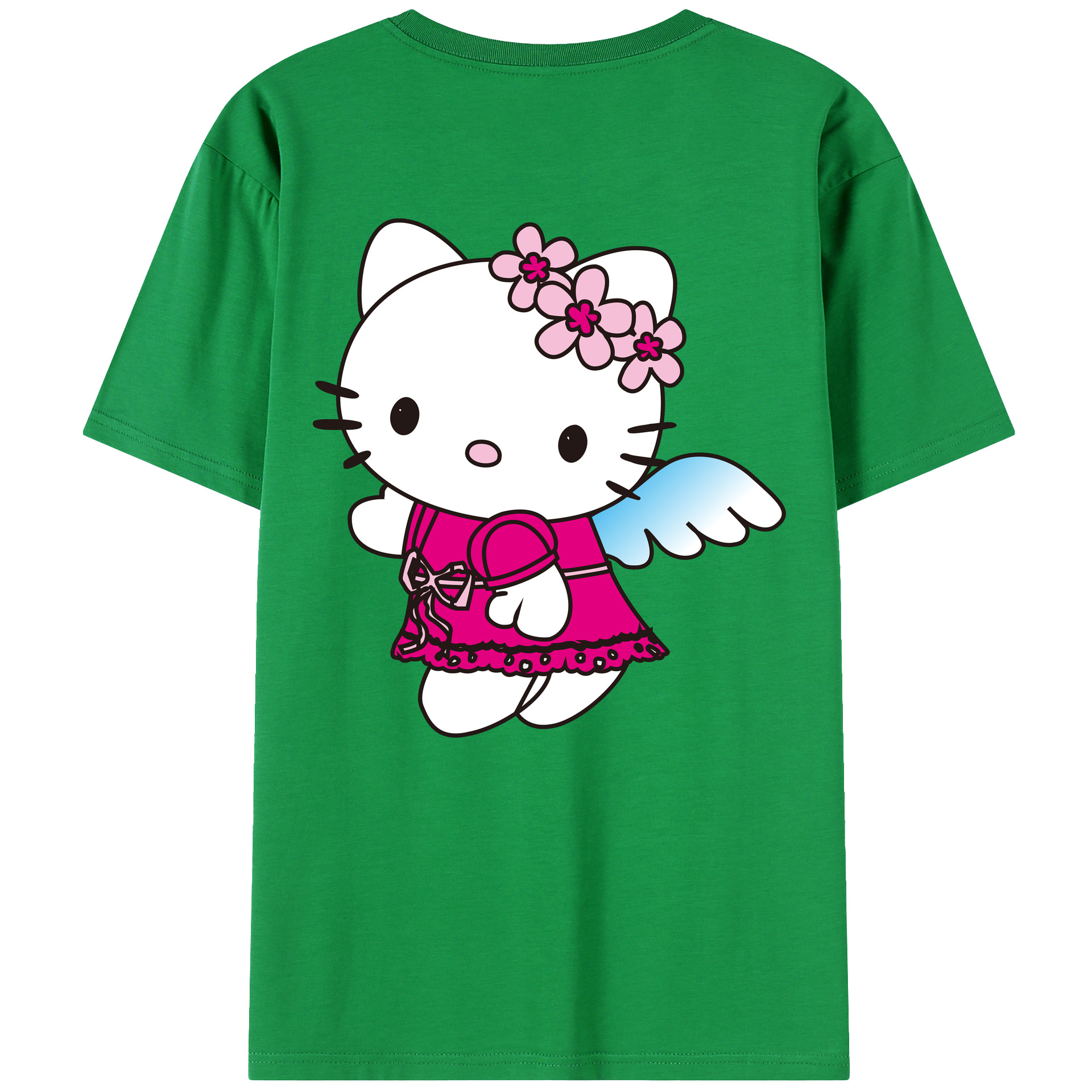 （画像用） Hello Kitty ハローキティ 綿100％ メンズ半袖Tシャツ（バックプリント） 通気性