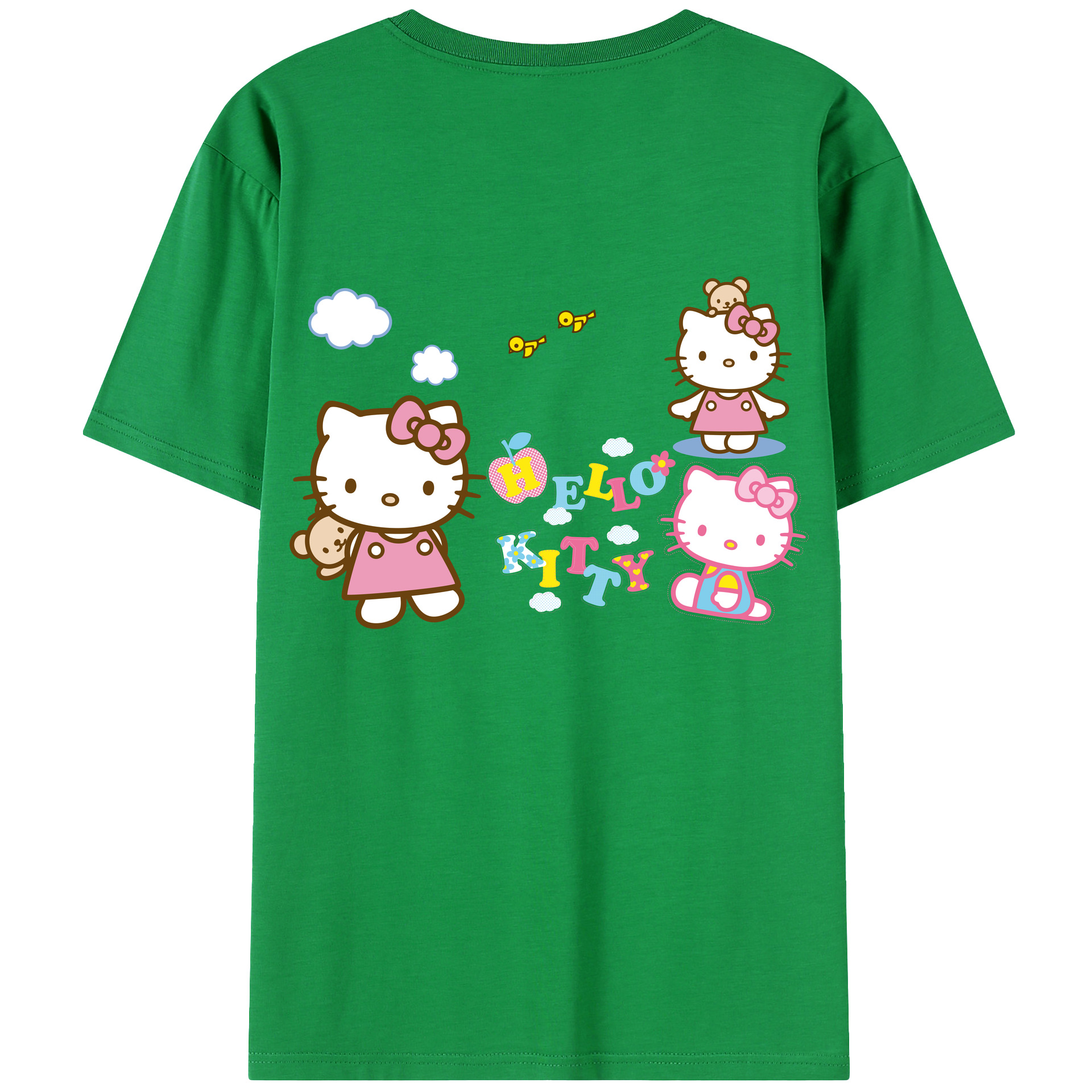 （画像用） Hello Kitty ハローキティ 綿100％ メンズ半袖Tシャツ（バックプリント） 通気性