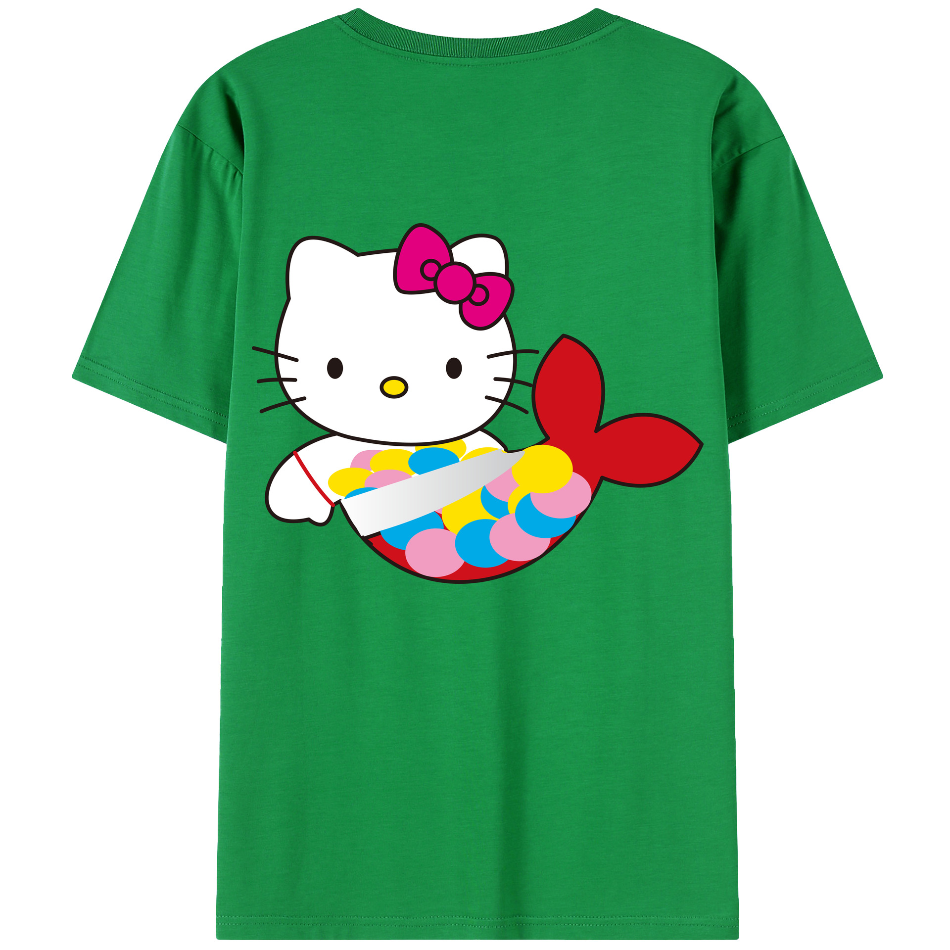 （画像用） Hello Kitty ハローキティ 綿100％ メンズ半袖Tシャツ（バックプリント） 通気性