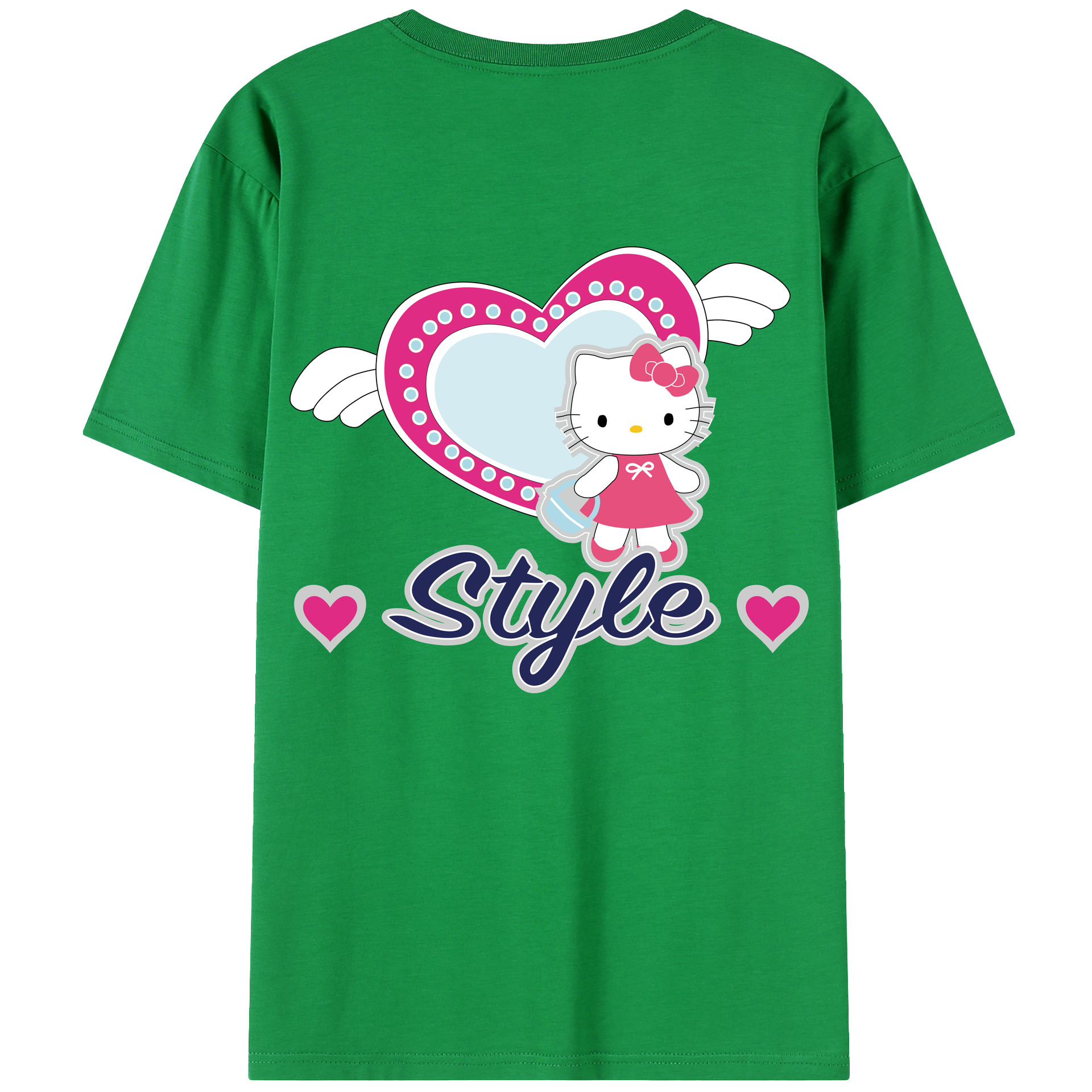（画像用） Hello Kitty ハローキティ 綿100％ メンズ半袖Tシャツ（バックプリント） 通気性