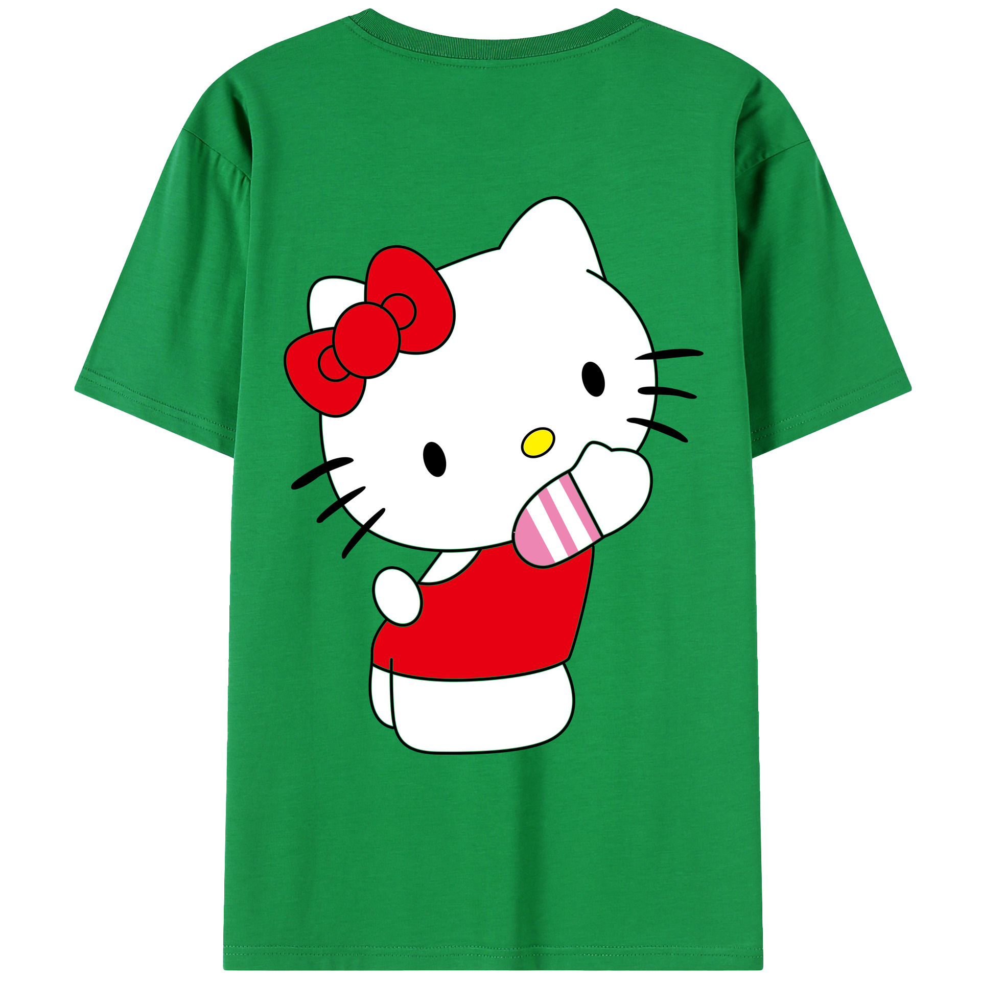 （画像用） Hello Kitty ハローキティ 綿100％ メンズ半袖Tシャツ（バックプリント） 通気性