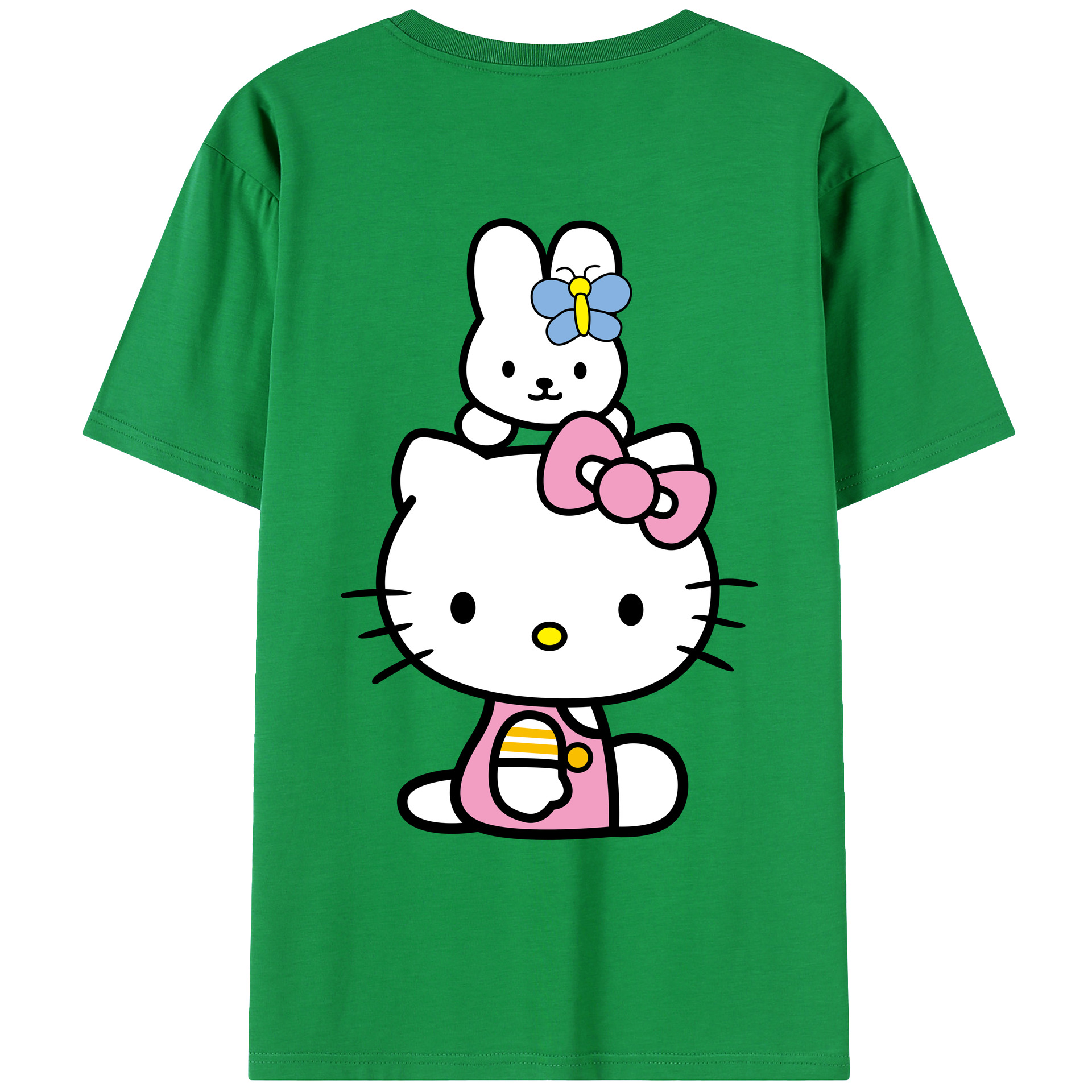 （画像用） Hello Kitty ハローキティ 綿100％ メンズ半袖Tシャツ（バックプリント） 通気性