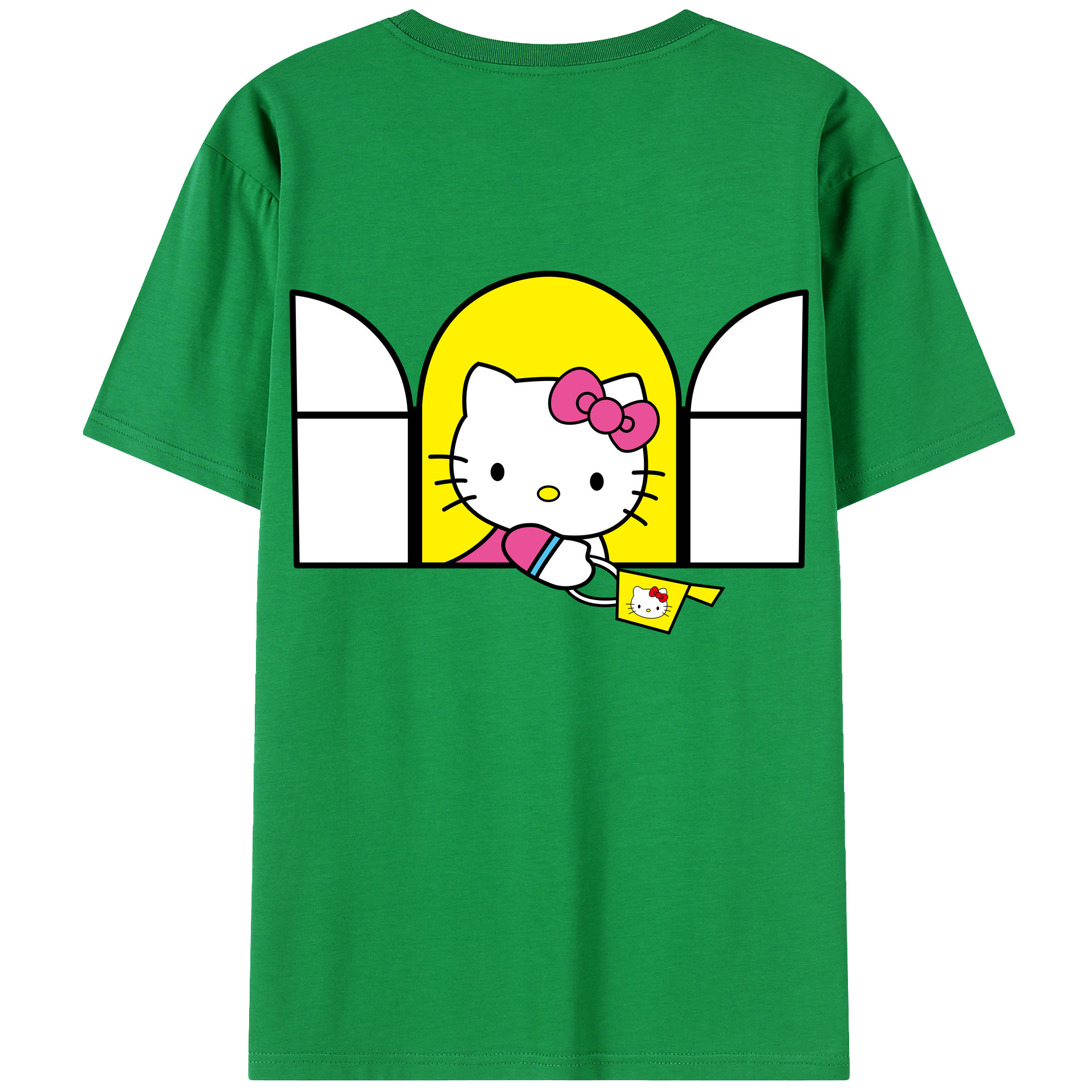 （画像用） Hello Kitty ハローキティ 綿100％ メンズ半袖Tシャツ（バックプリント） 通気性