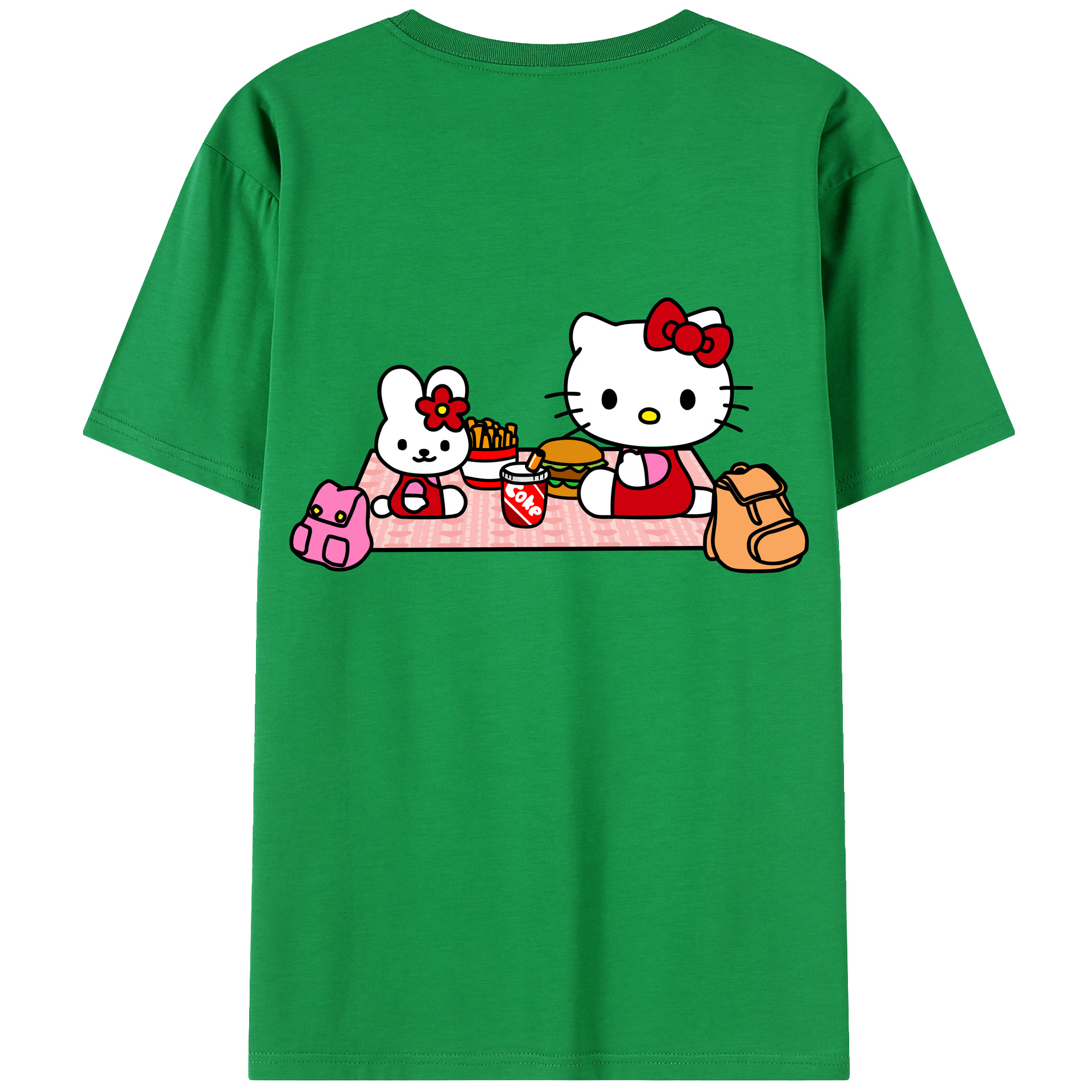 （画像用） Hello Kitty ハローキティ 綿100％ メンズ半袖Tシャツ（バックプリント） 通気性