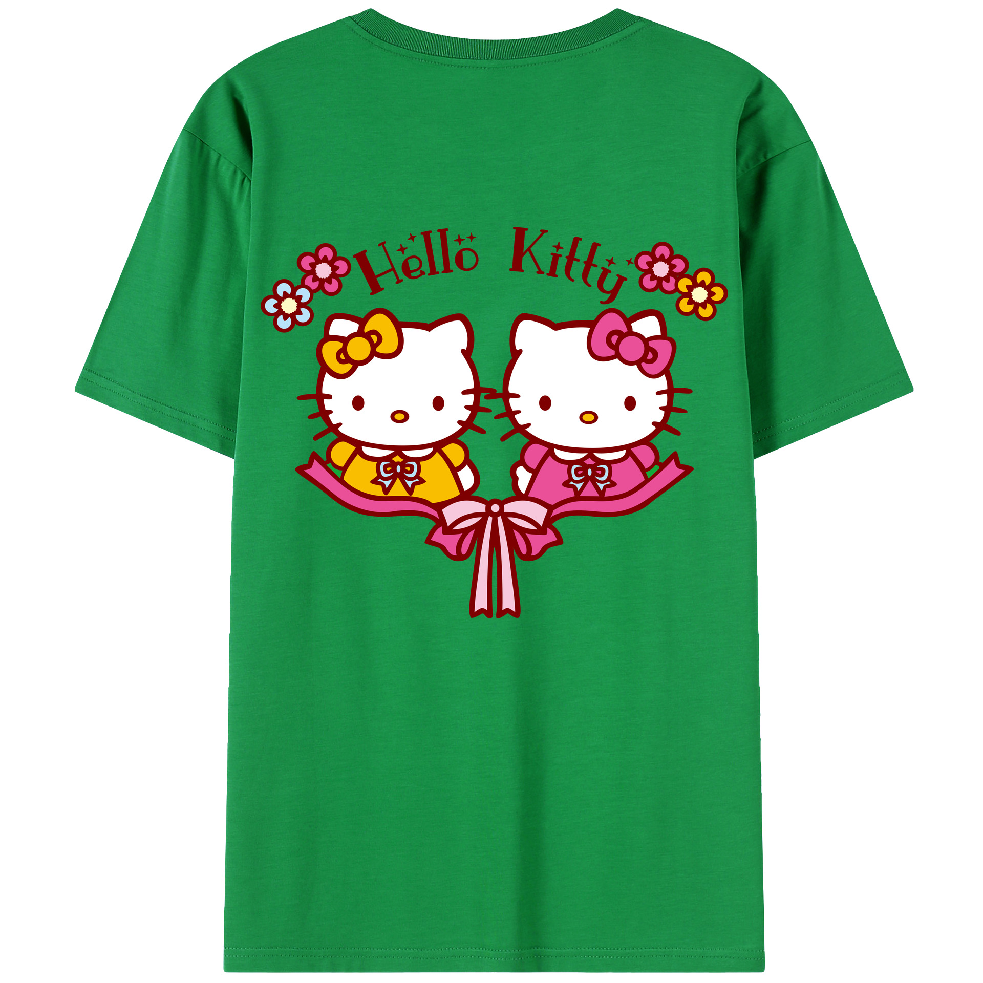 （画像用） Hello Kitty ハローキティ 綿100％ メンズ半袖Tシャツ（バックプリント） 通気性