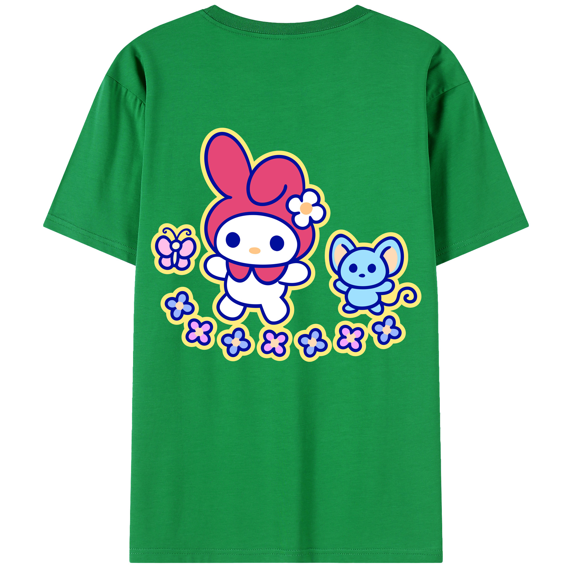 （画像用） Hello Kitty ハローキティ 綿100％ メンズ半袖Tシャツ（バックプリント） 通気性