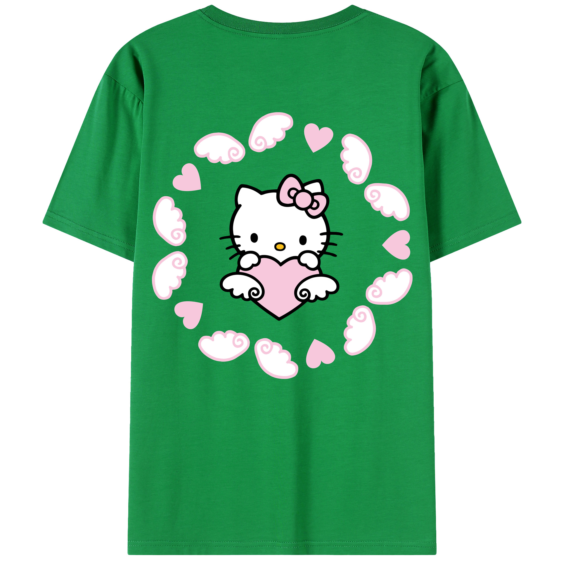 （画像用） Hello Kitty ハローキティ 綿100％ メンズ半袖Tシャツ（バックプリント） 通気性