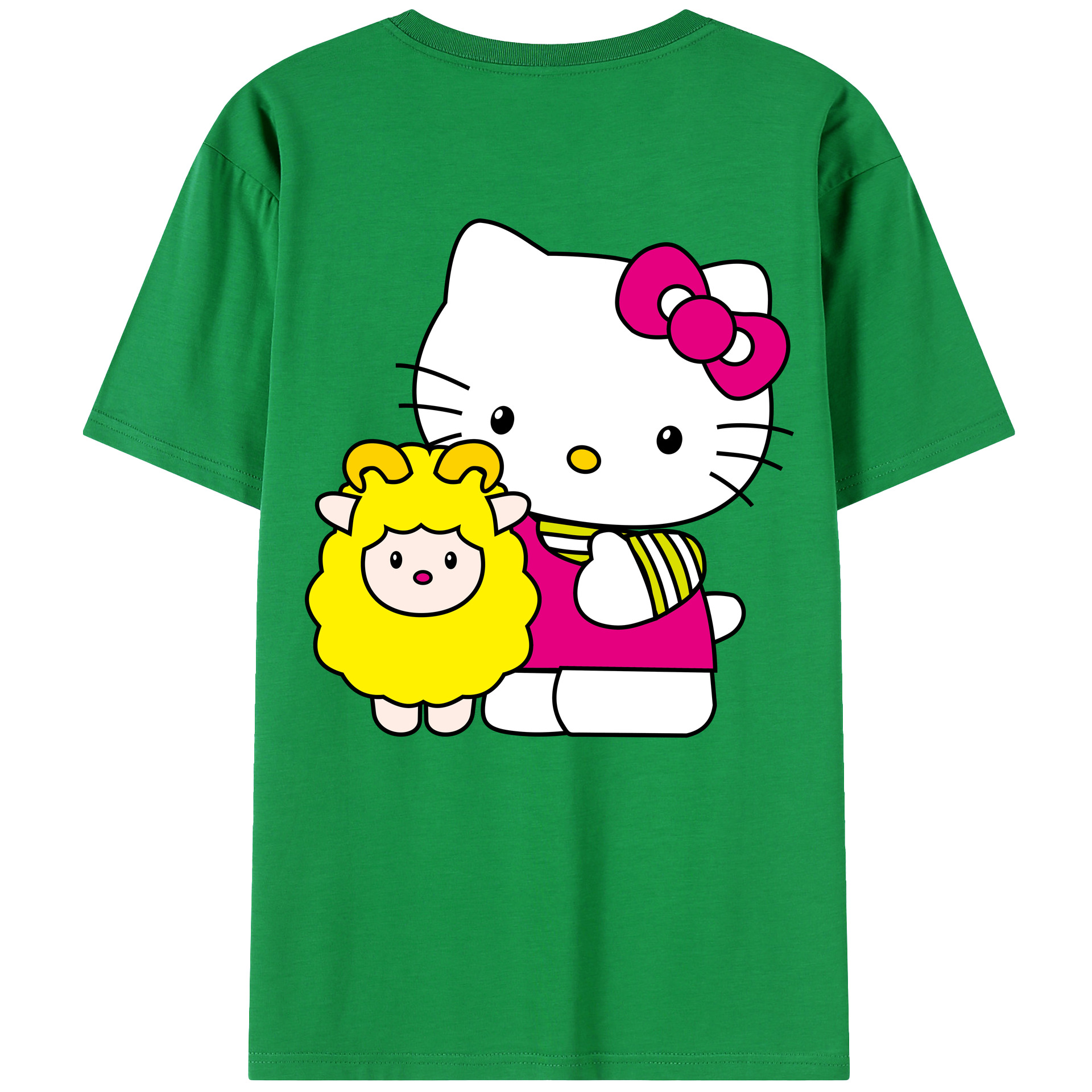 （画像用） Hello Kitty ハローキティ 綿100％ メンズ半袖Tシャツ（バックプリント） 通気性
